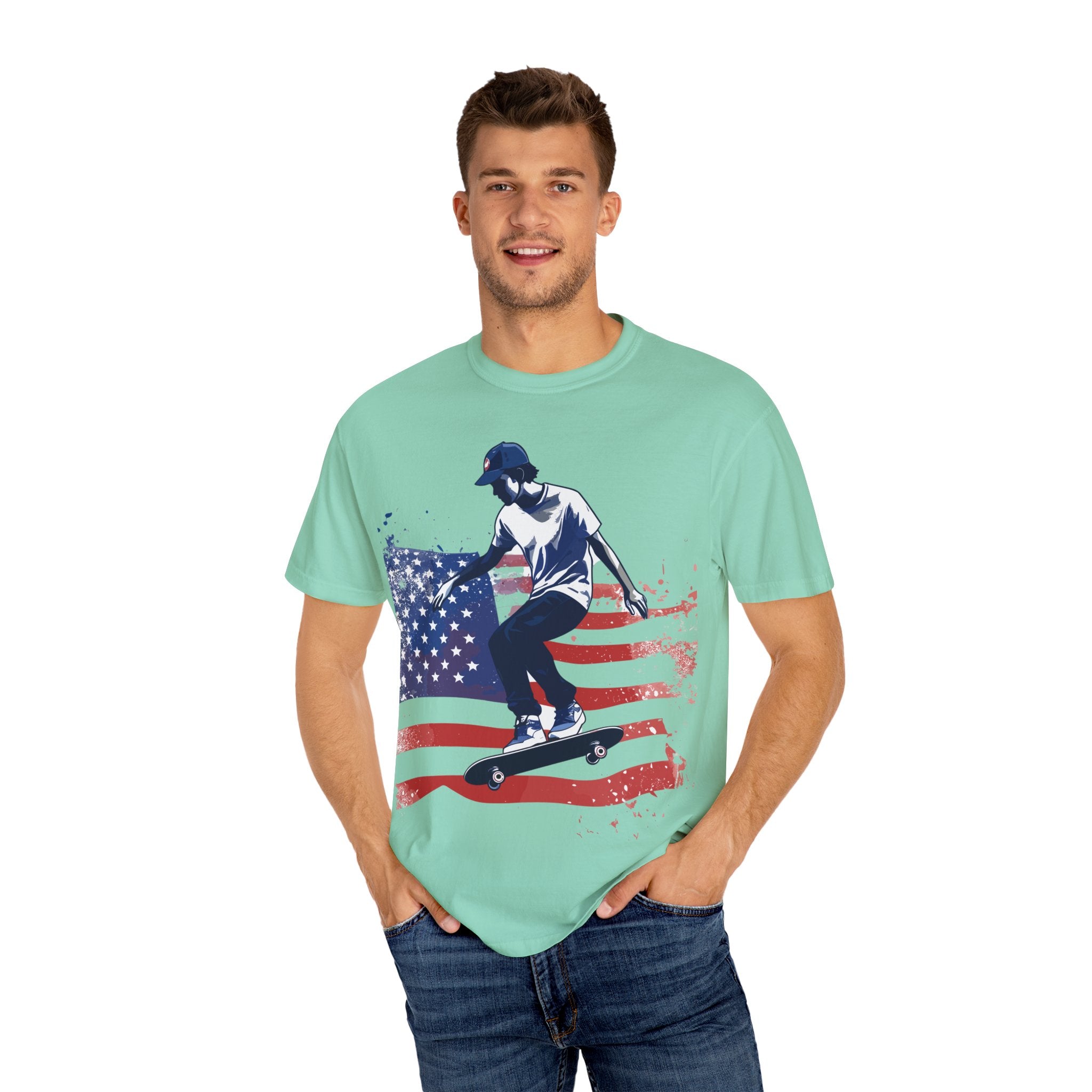 Skateboarder American Flag T-Shirt