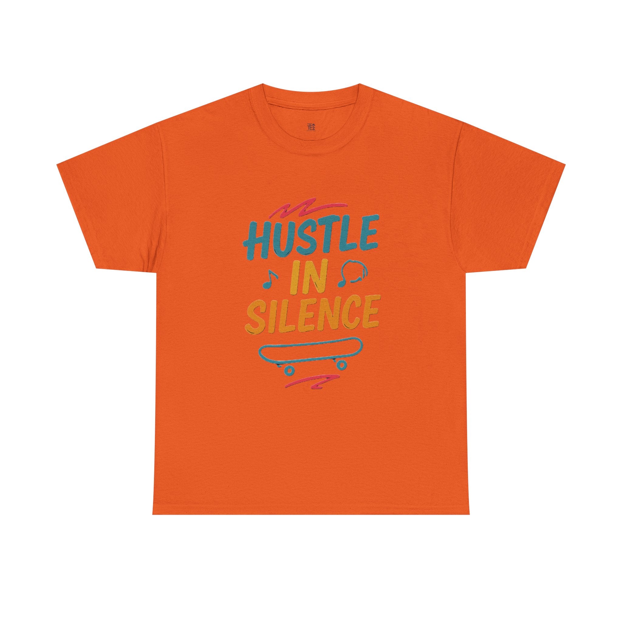 Hustle in Silence Tee - Unisex Heavy Cotton T-Shirt, Skateboarder Gift, Cool Casual Wear, Fitness Shirt, Motivational Apparel