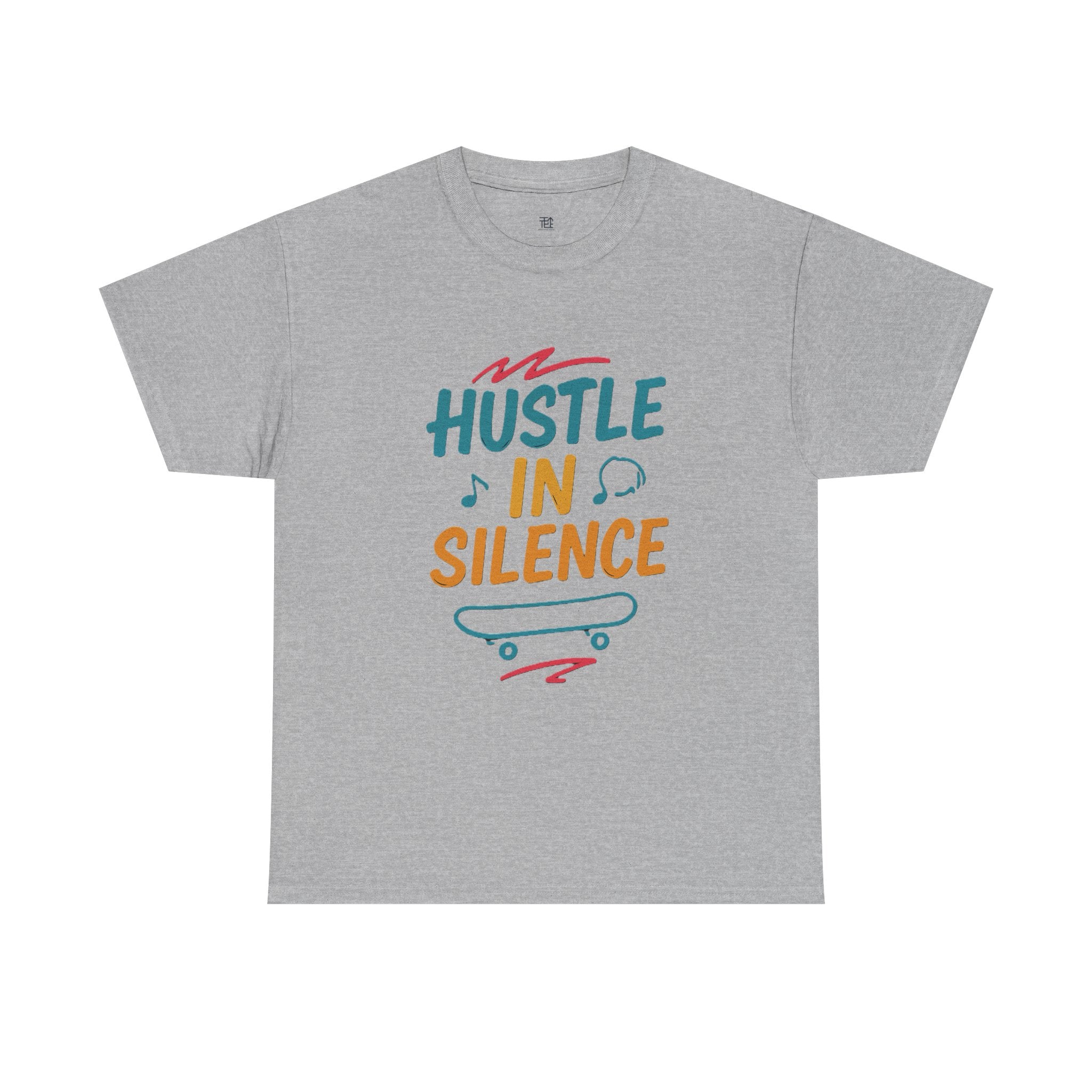 Hustle in Silence Tee - Unisex Heavy Cotton T-Shirt, Skateboarder Gift, Cool Casual Wear, Fitness Shirt, Motivational Apparel