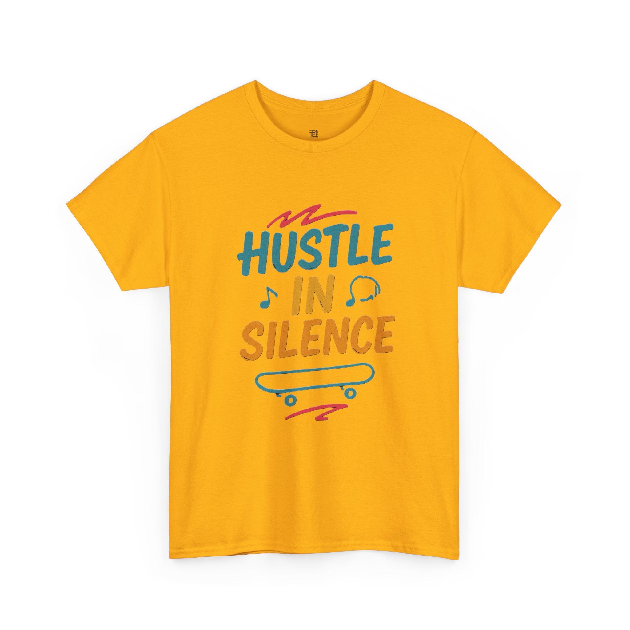 Hustle in Silence Tee - Unisex Heavy Cotton T-Shirt, Skateboarder Gift, Cool Casual Wear, Fitness Shirt, Motivational Apparel