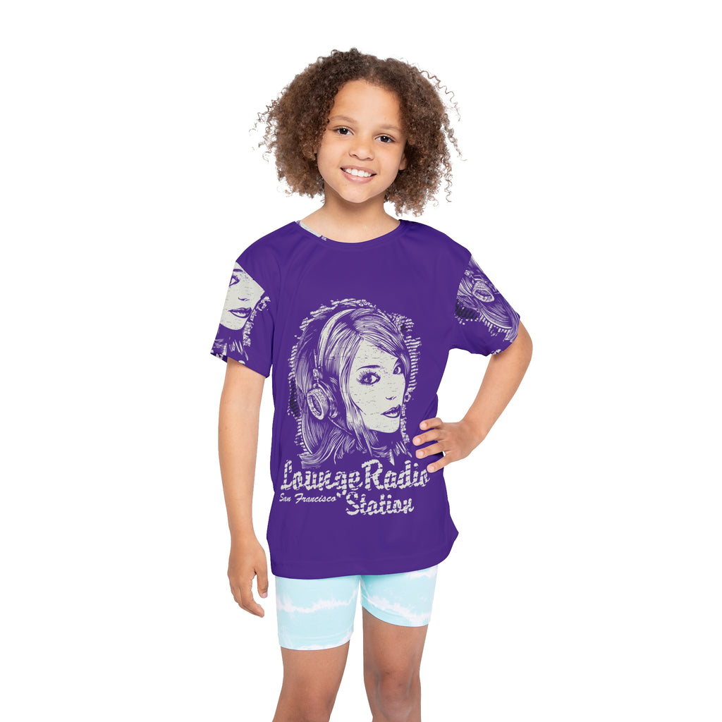 Kids Jersey — Retro 'Lounge Radio Station' Graphic Tee (Purple)