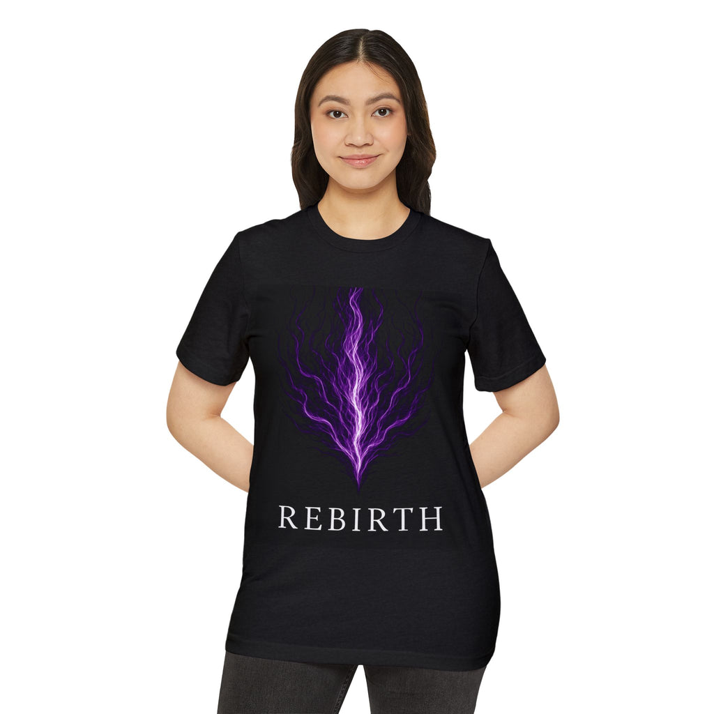 Rebirth Graphic Tee — Purple Flame Spiritual T‑Shirt