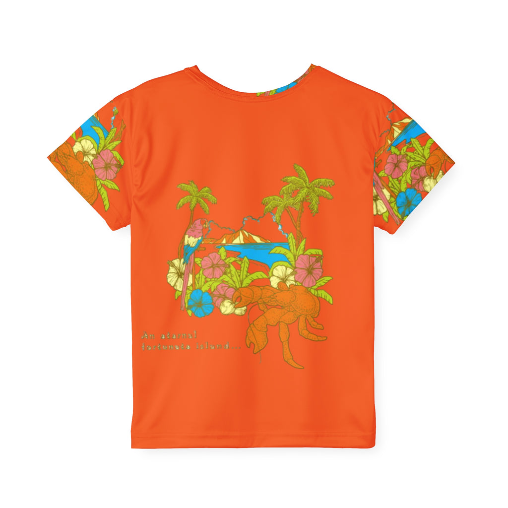 Kids Tropical Sports Jersey — Bright Orange Hawaiian Island Design
