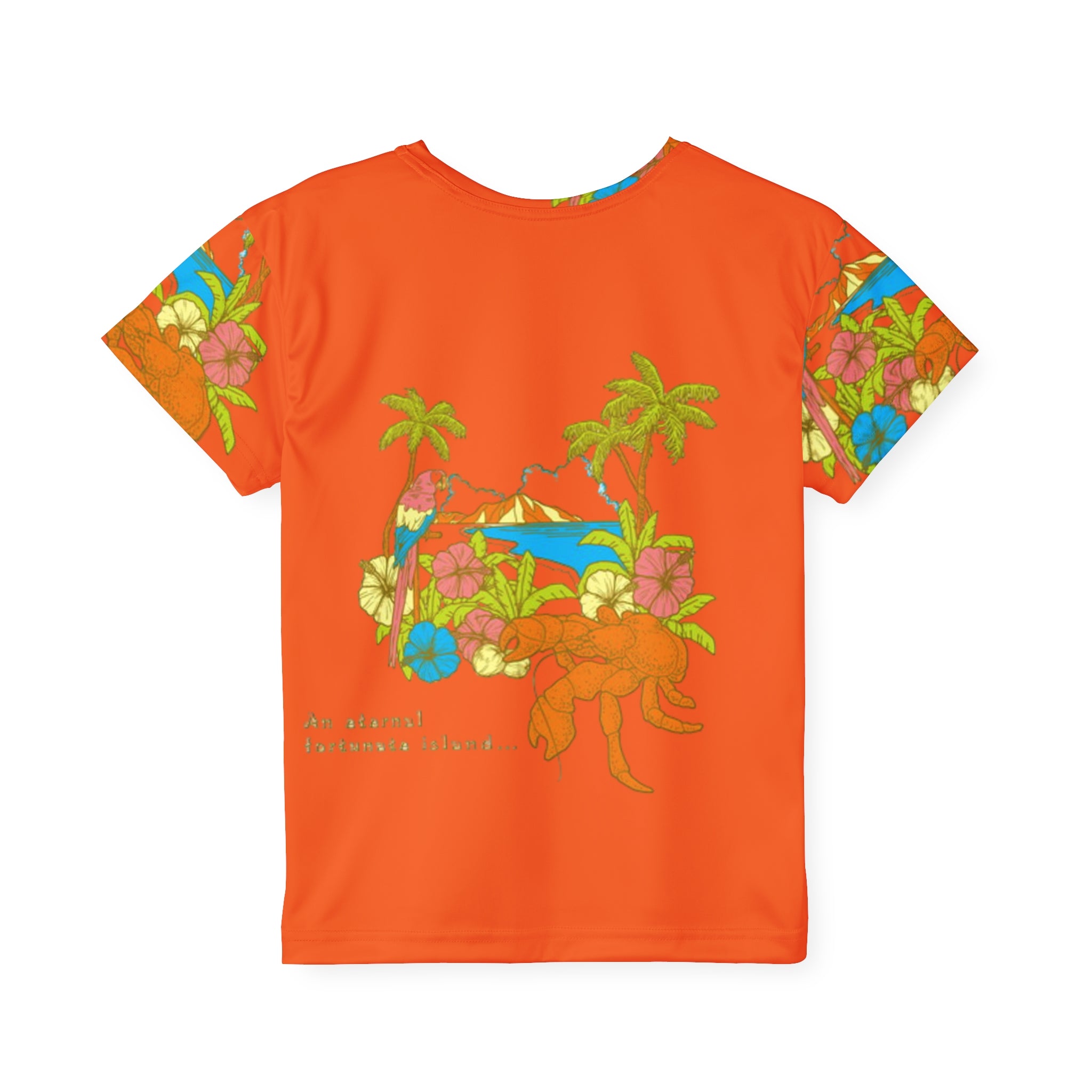 Kids Tropical Sports Jersey — Bright Orange Hawaiian Island Design