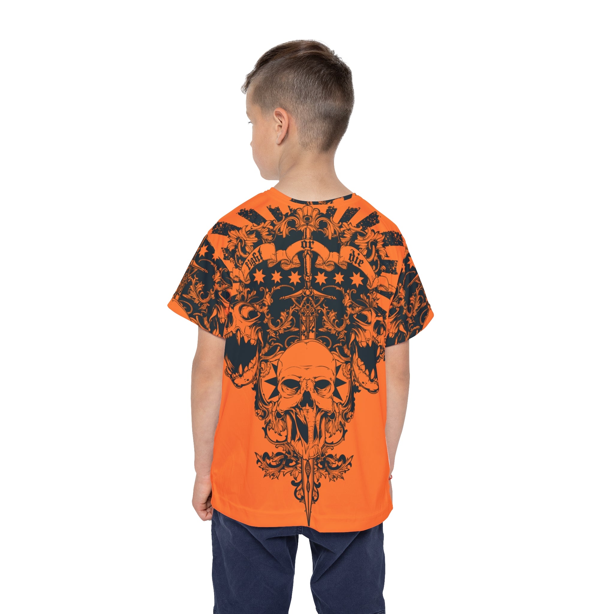 Kids Jersey — Orange Skull Crest Sports Tee