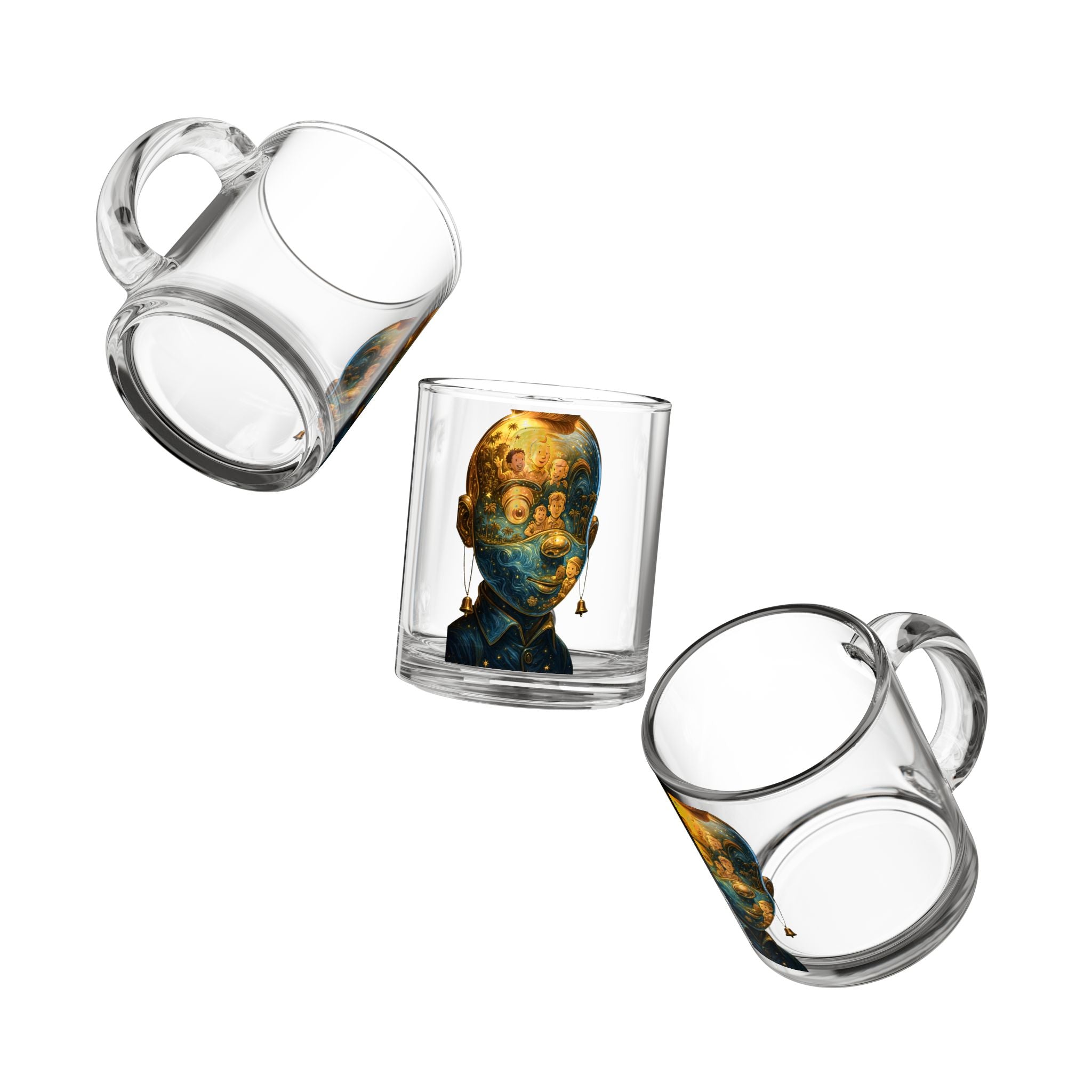 Glass Mug — Surreal Portrait Collage Art Glass Coffee Cup (10 oz)