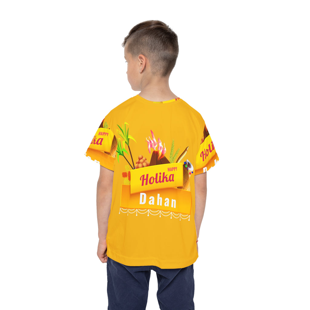 Kids Holika Dahan Festival Jersey — Bright Yellow Holi Sports Tee
