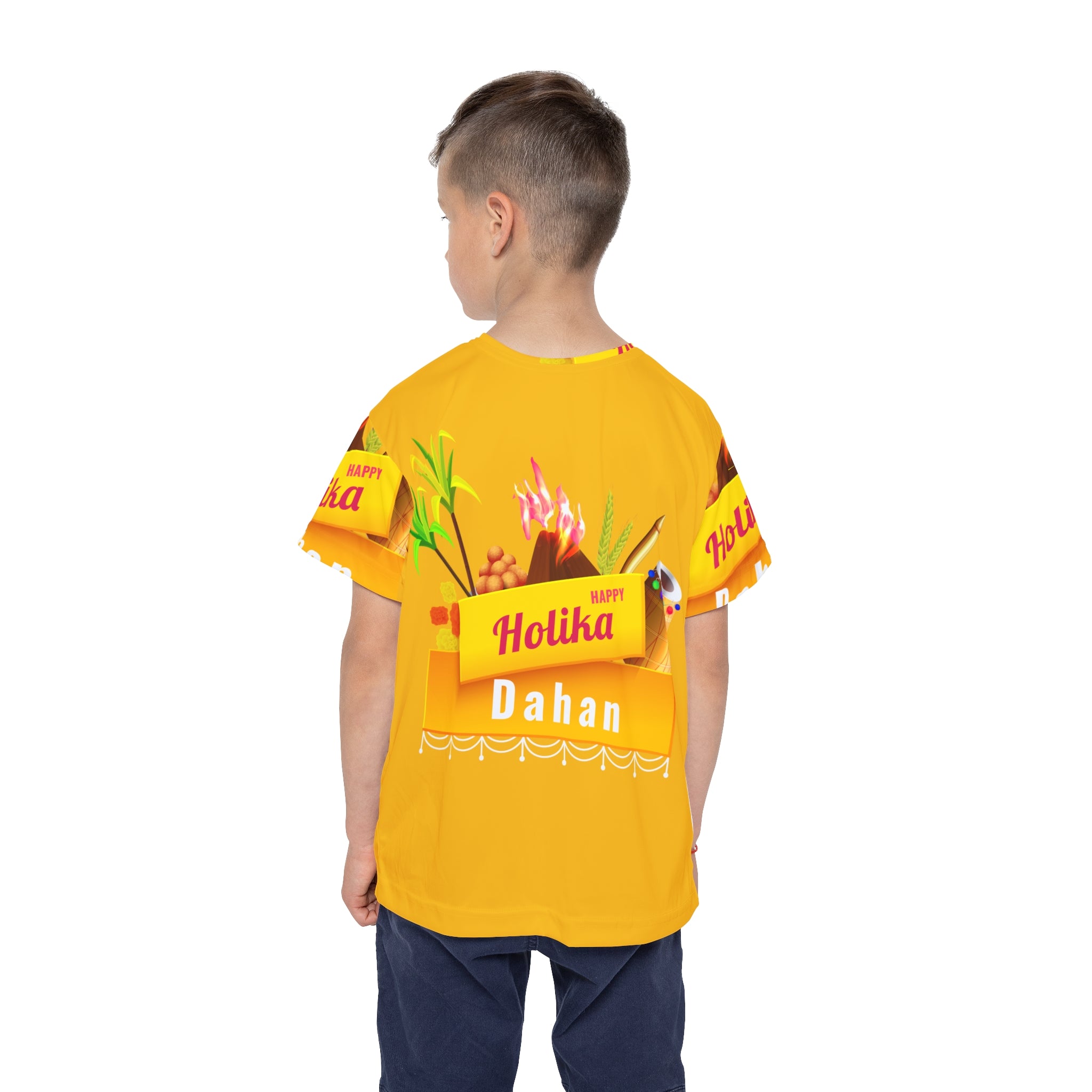 Kids Holika Dahan Festival Jersey — Bright Yellow Holi Sports Tee