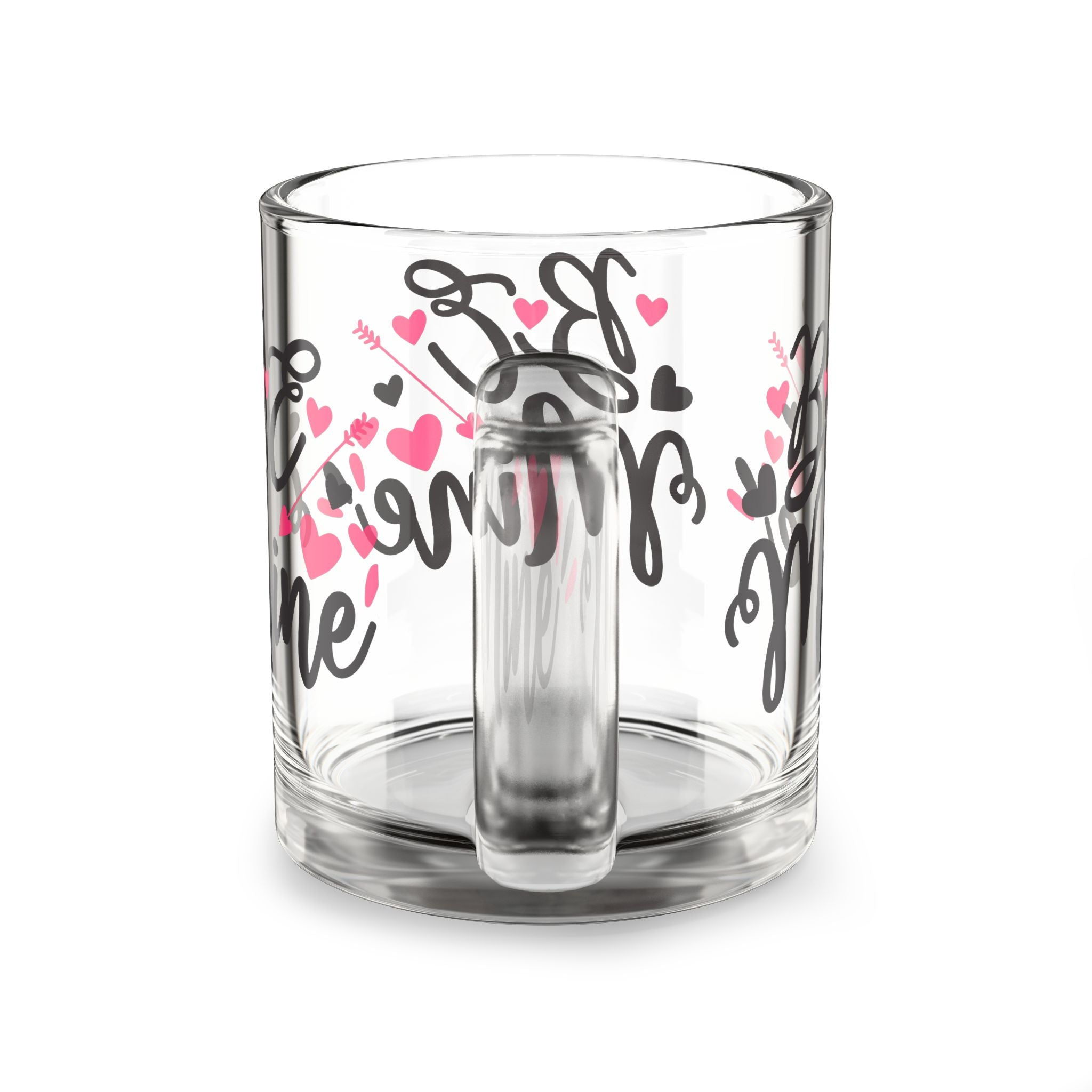Glass Mug — “Be Mine” Valentine Heart Coffee Cup (10oz)