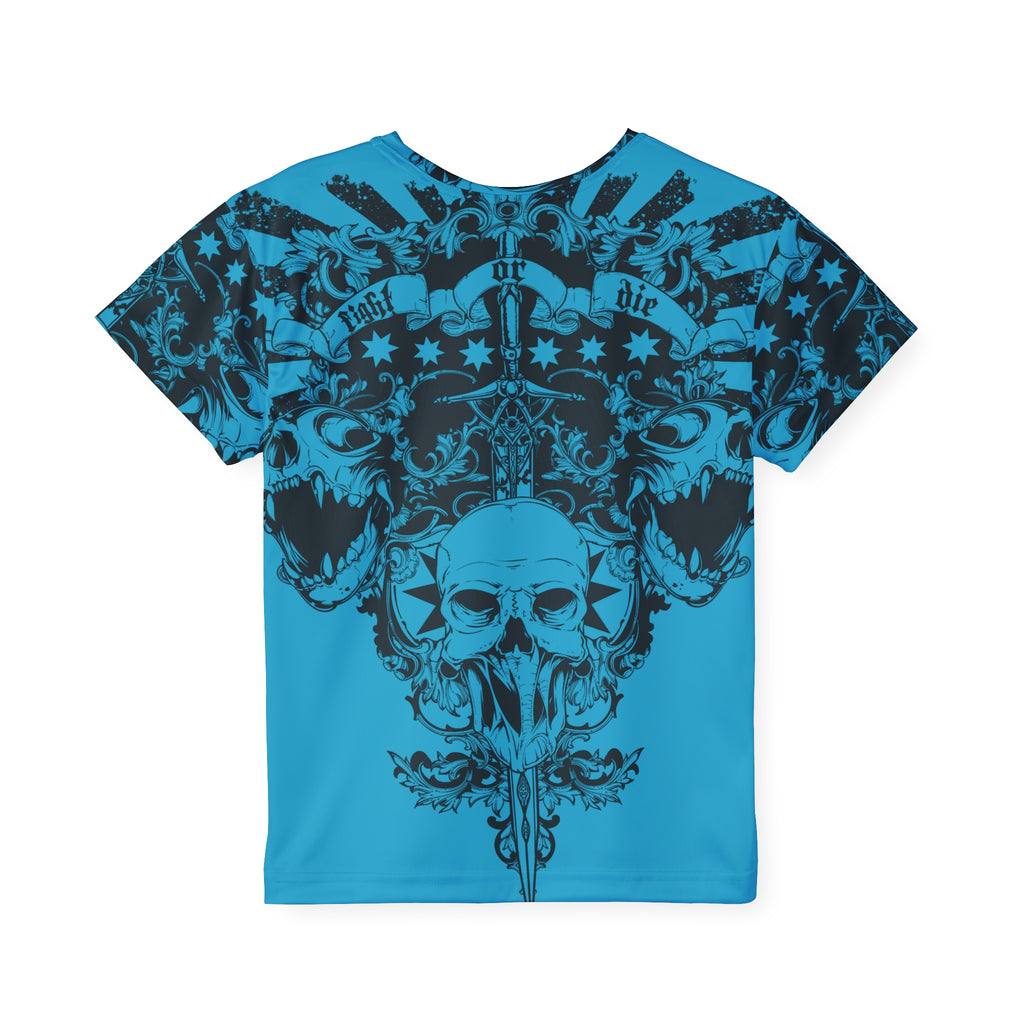 Kids Skull Sports Jersey — Blue Gothic AOP Tee