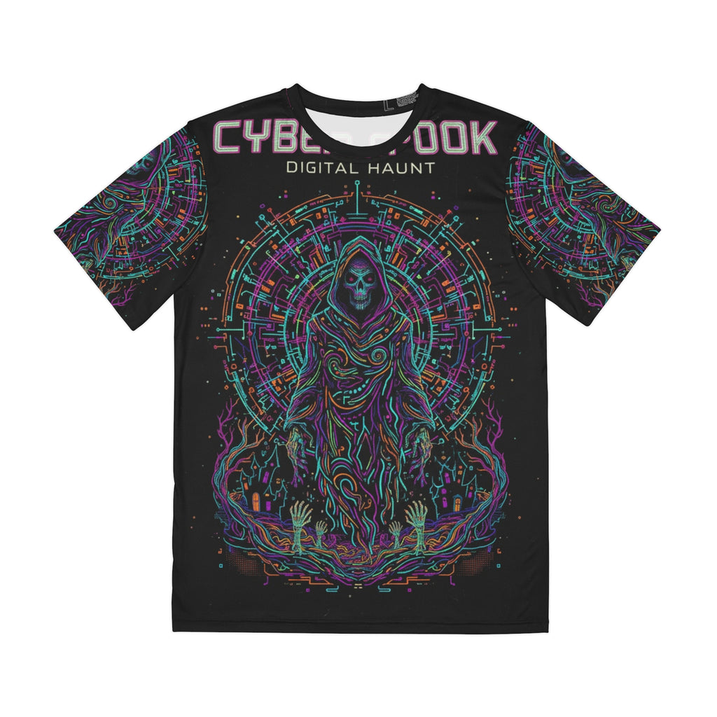 Cyber Spook Men's Polyester Tee, Gothic Graphic Tee, Halloween Costume Top, AOP T-Shirt, Unique Gift for Gamers, Digital Haunt Apparel
