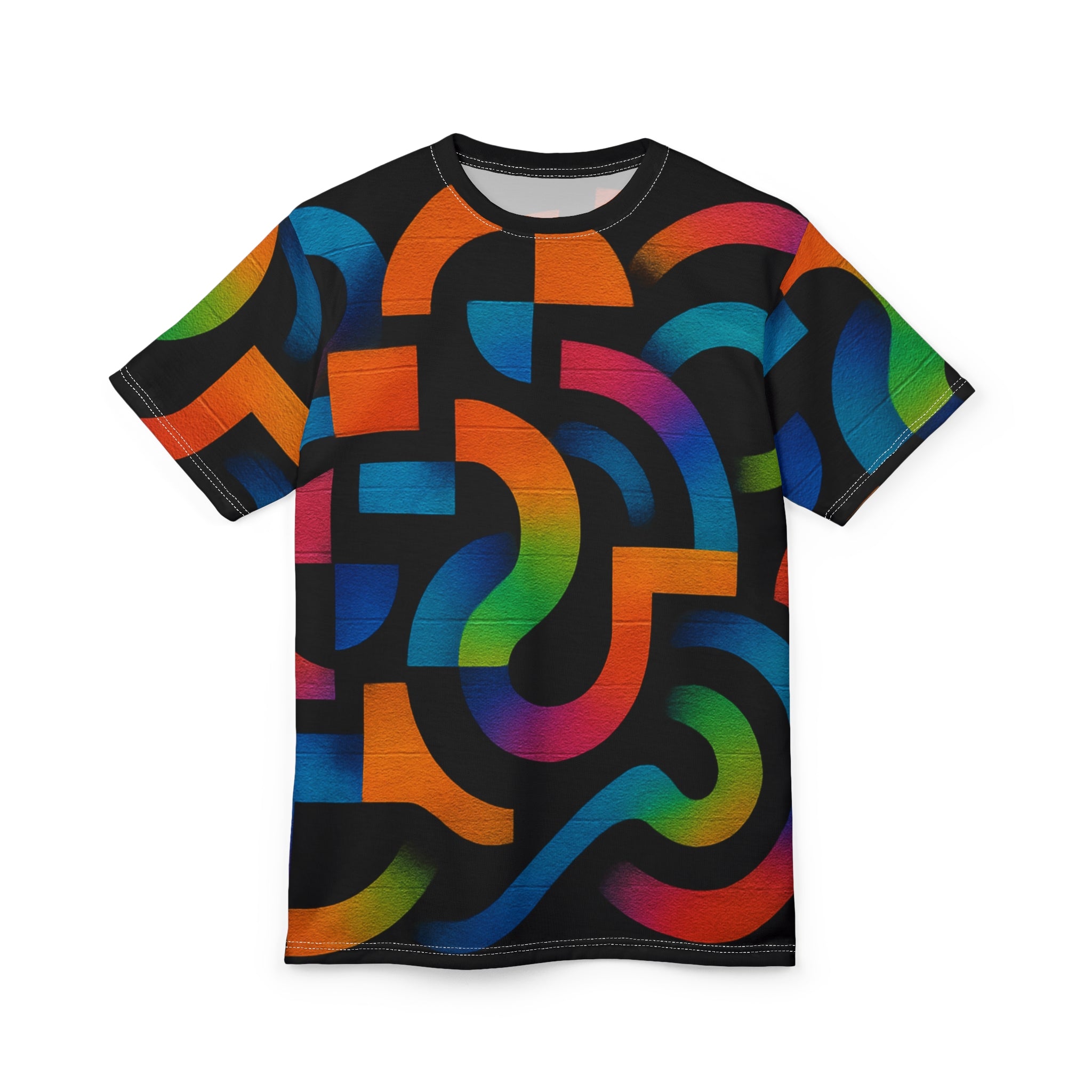 Neon Maze Graphic Tee — Vibrant Abstract All-Over Print T-Shirt