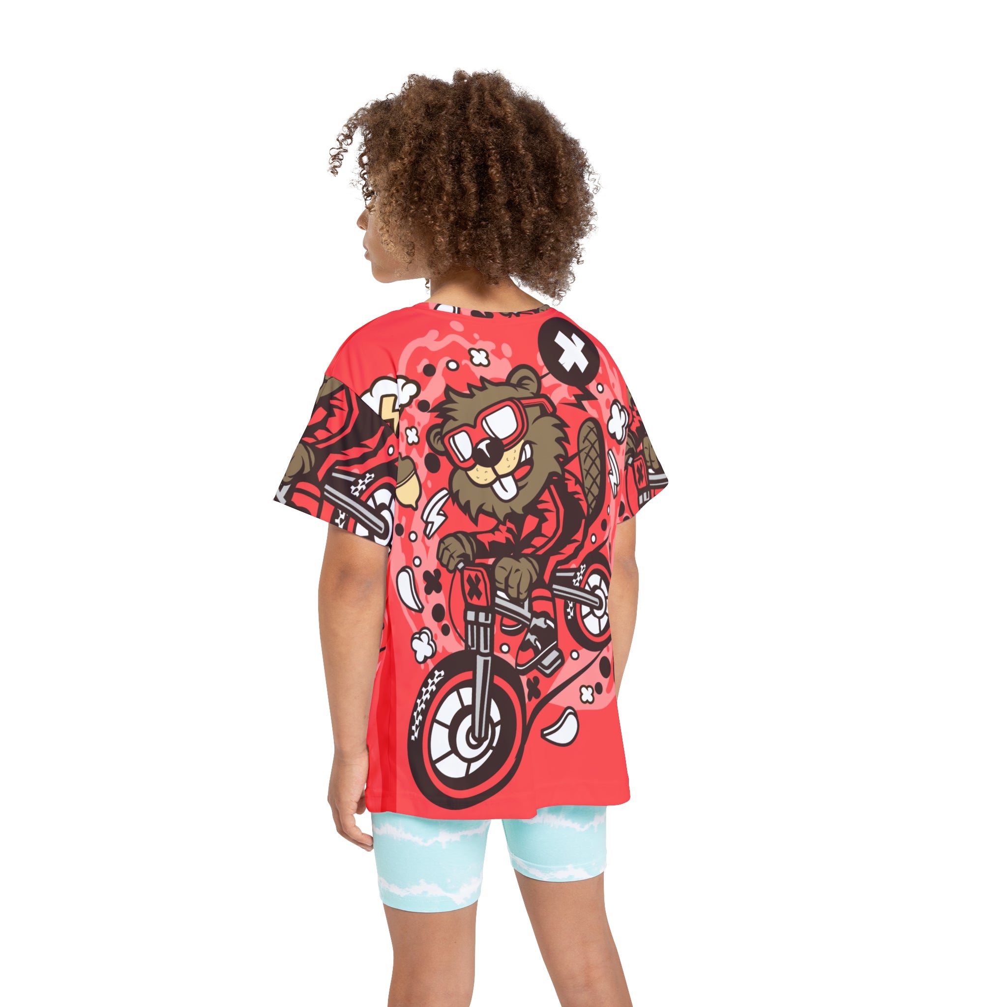 Kids Dirt Bike Jersey — Red Cartoon Beaver Motocross All-Over Print