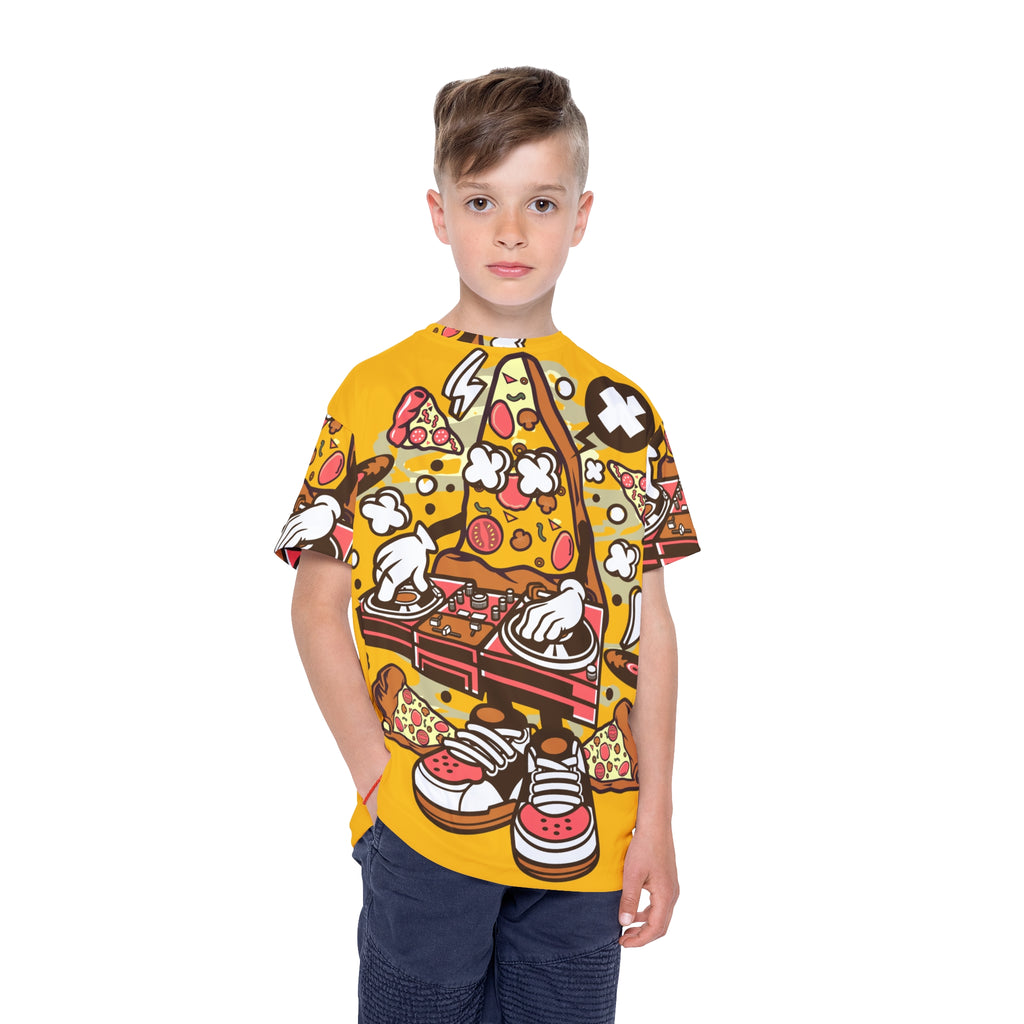 Kids Pizza DJ Tee — Colorful Cartoon All-Over Print Sports Jersey