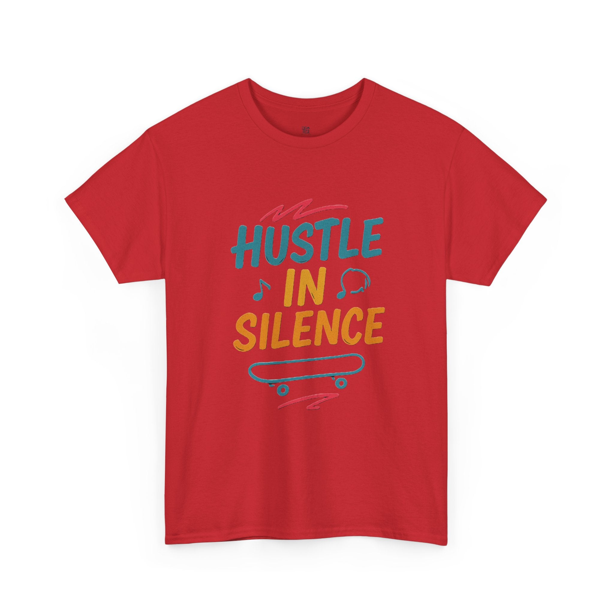Hustle in Silence Tee - Unisex Heavy Cotton T-Shirt, Skateboarder Gift, Cool Casual Wear, Fitness Shirt, Motivational Apparel