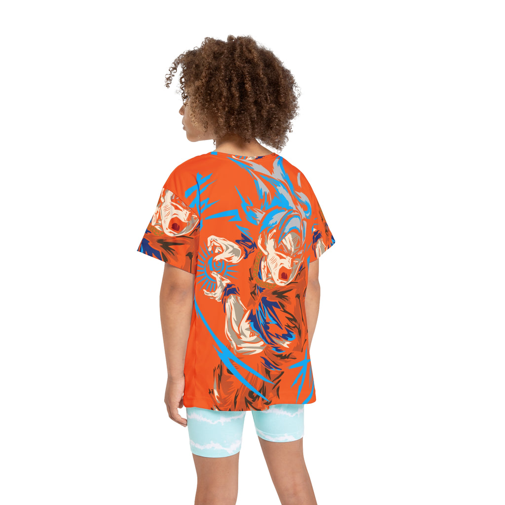 Kids Anime Power Jersey — Vibrant Orange All-Over Print
