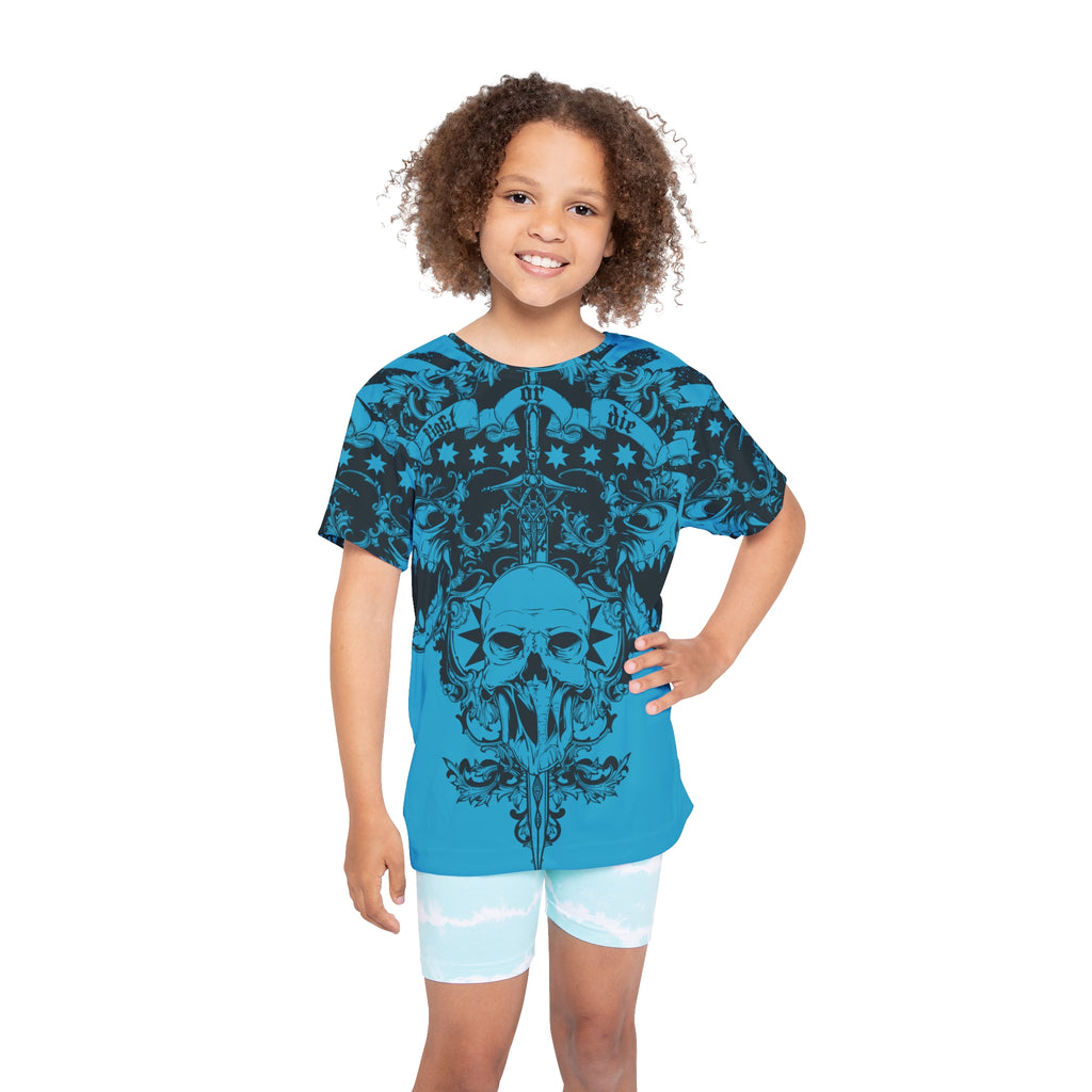 Kids Skull Sports Jersey — Blue Gothic AOP Tee