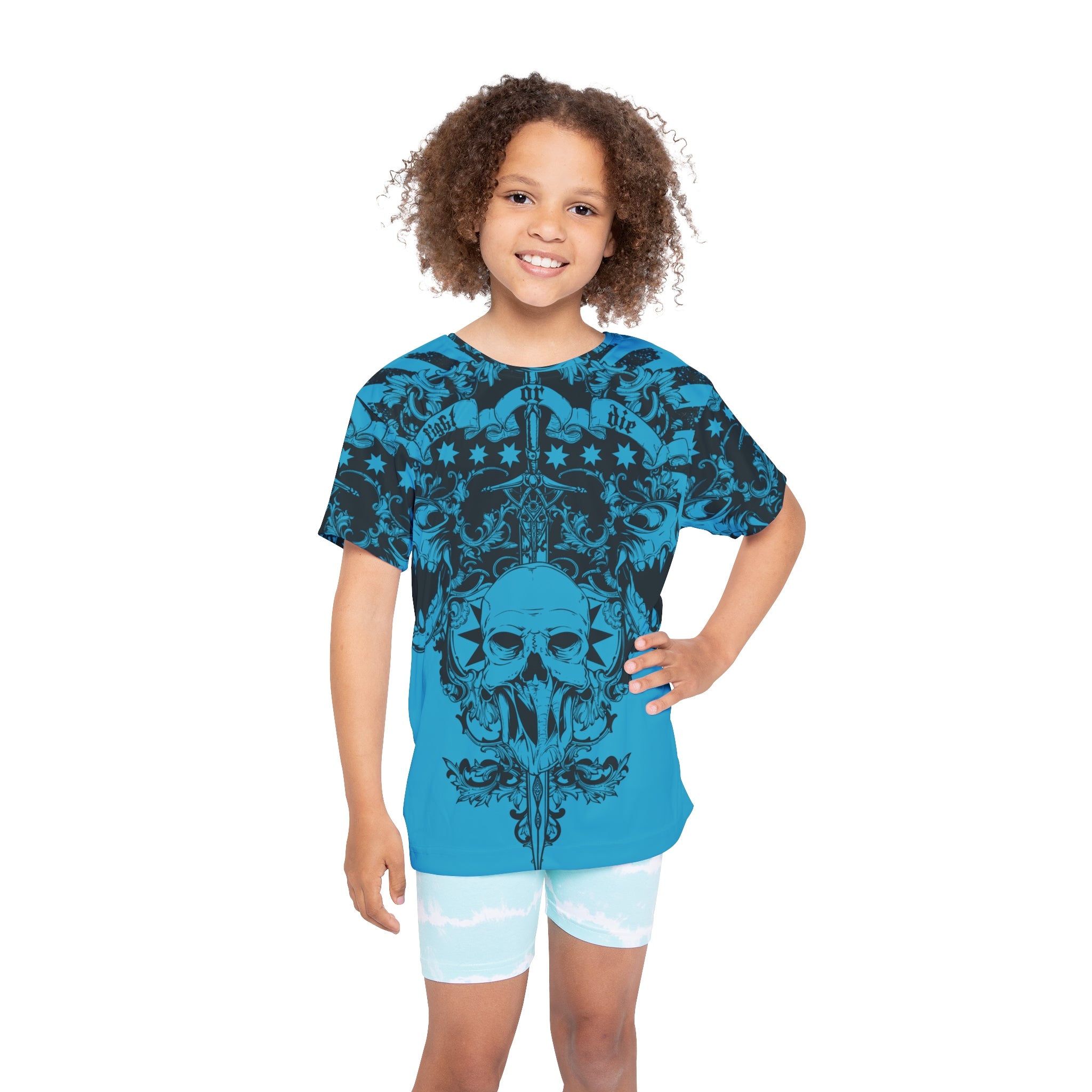 Kids Skull Sports Jersey — Blue Gothic AOP Tee