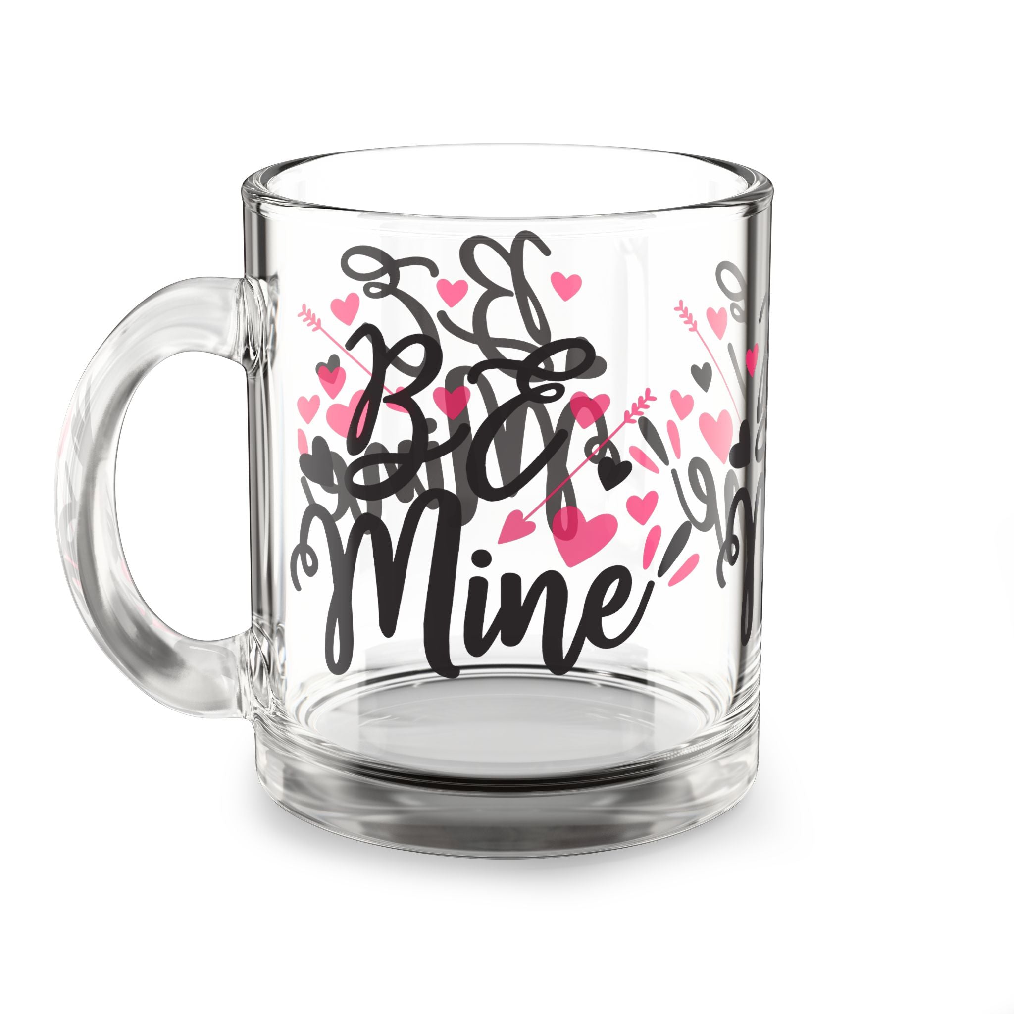 Glass Mug — “Be Mine” Valentine Heart Coffee Cup (10oz)