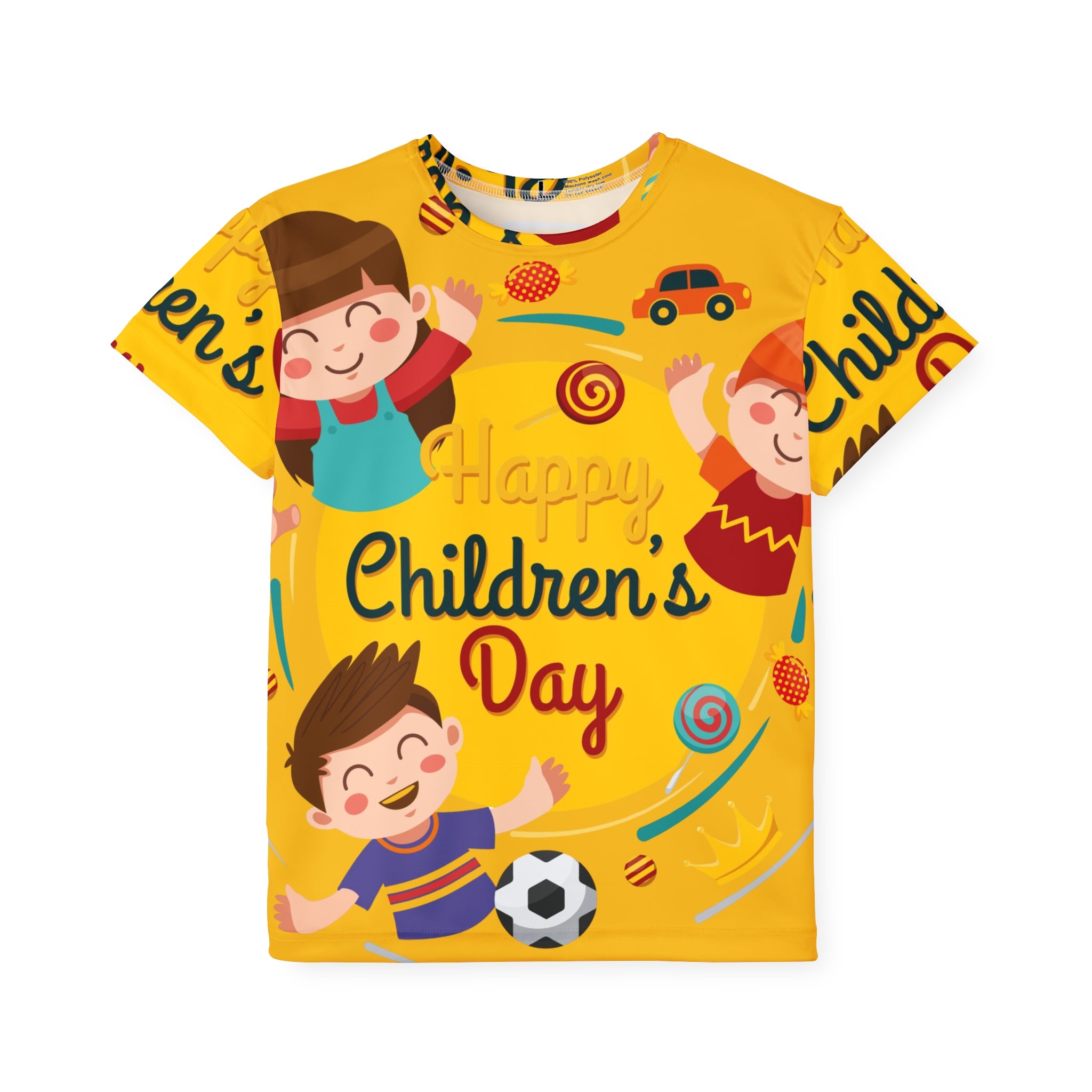 Children's Day Kids Jersey — Bright Yellow All-Over Print Sports Tee with Playful Kids Design
