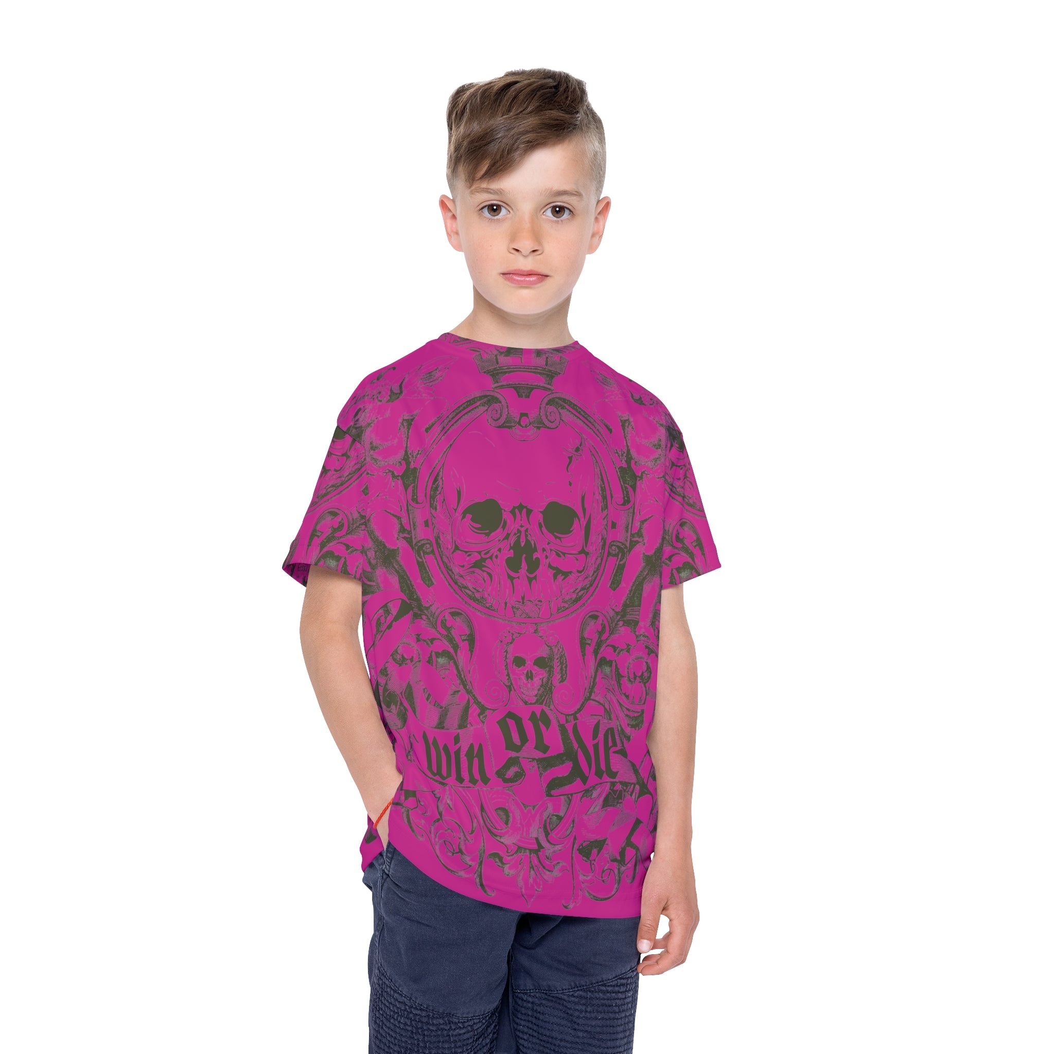 Kids Jersey — Pink Skull 'Win or Die' All-Over Print