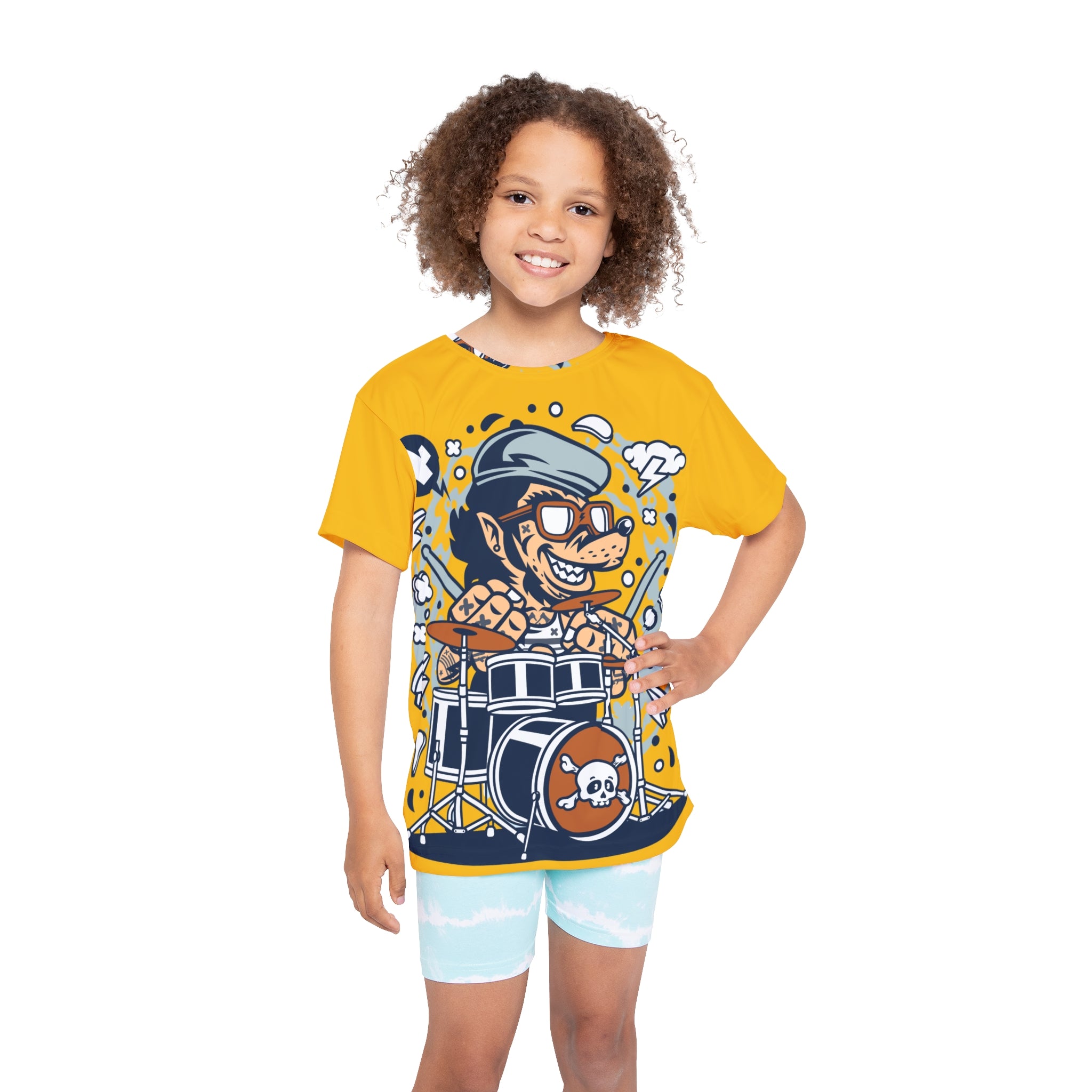 Kids Drumline Jersey — Cartoon Drummer Graphic Tee (All-Over Print)