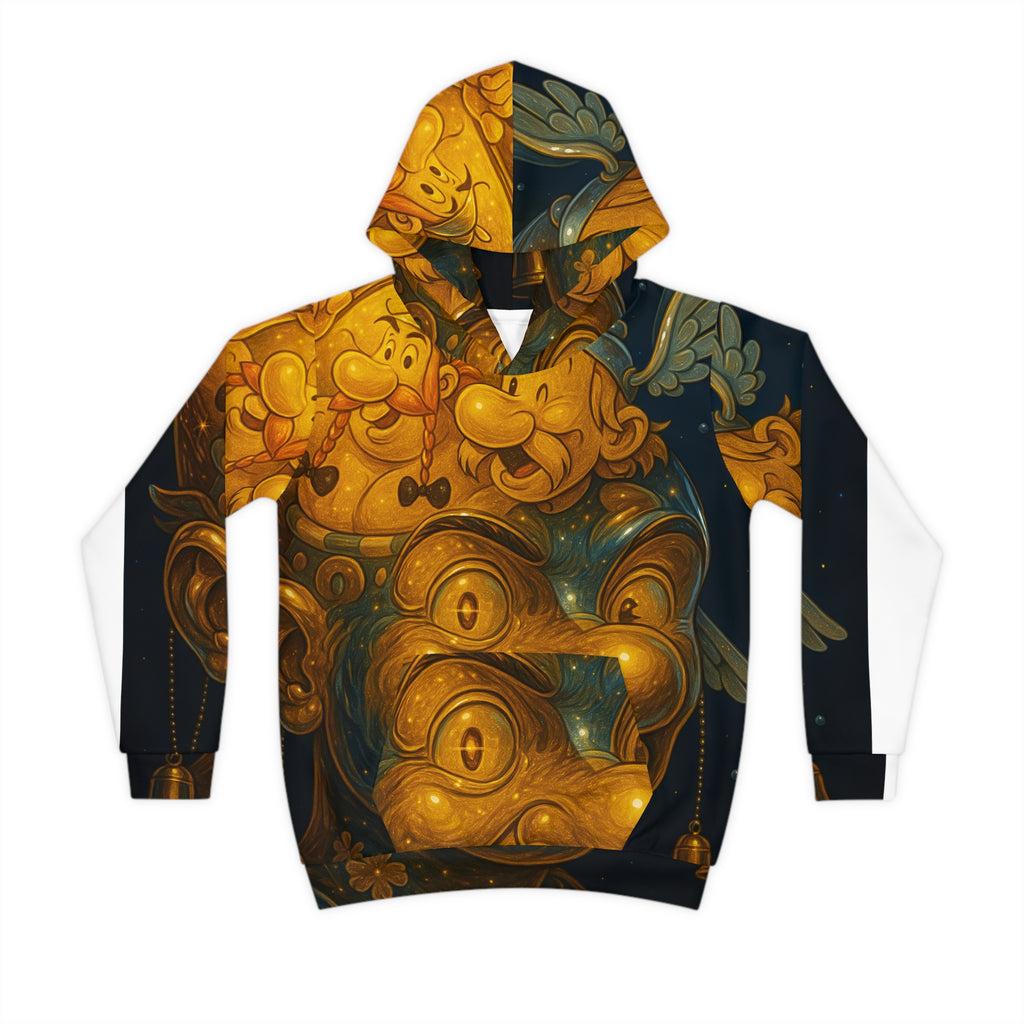 Kids Hoodie — Whimsical Golden Carnival Mask All-Over Print
