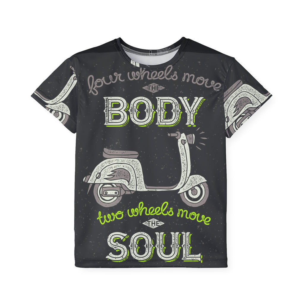 Kids Jersey - 'Four Wheels Move the Body, Two Wheels Move the Soul' Scooter Graphic Tee