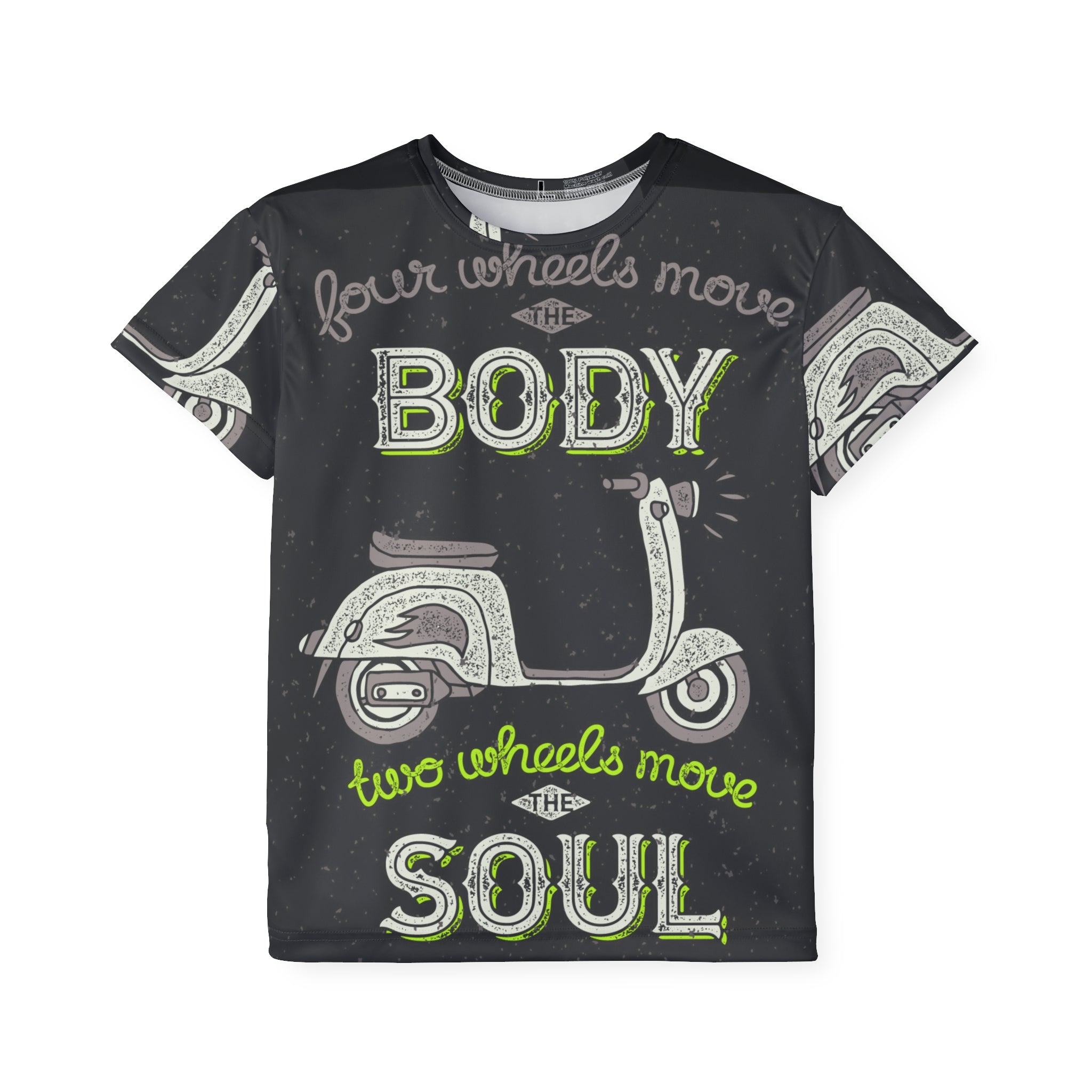 Kids Jersey - 'Four Wheels Move the Body, Two Wheels Move the Soul' Scooter Graphic Tee