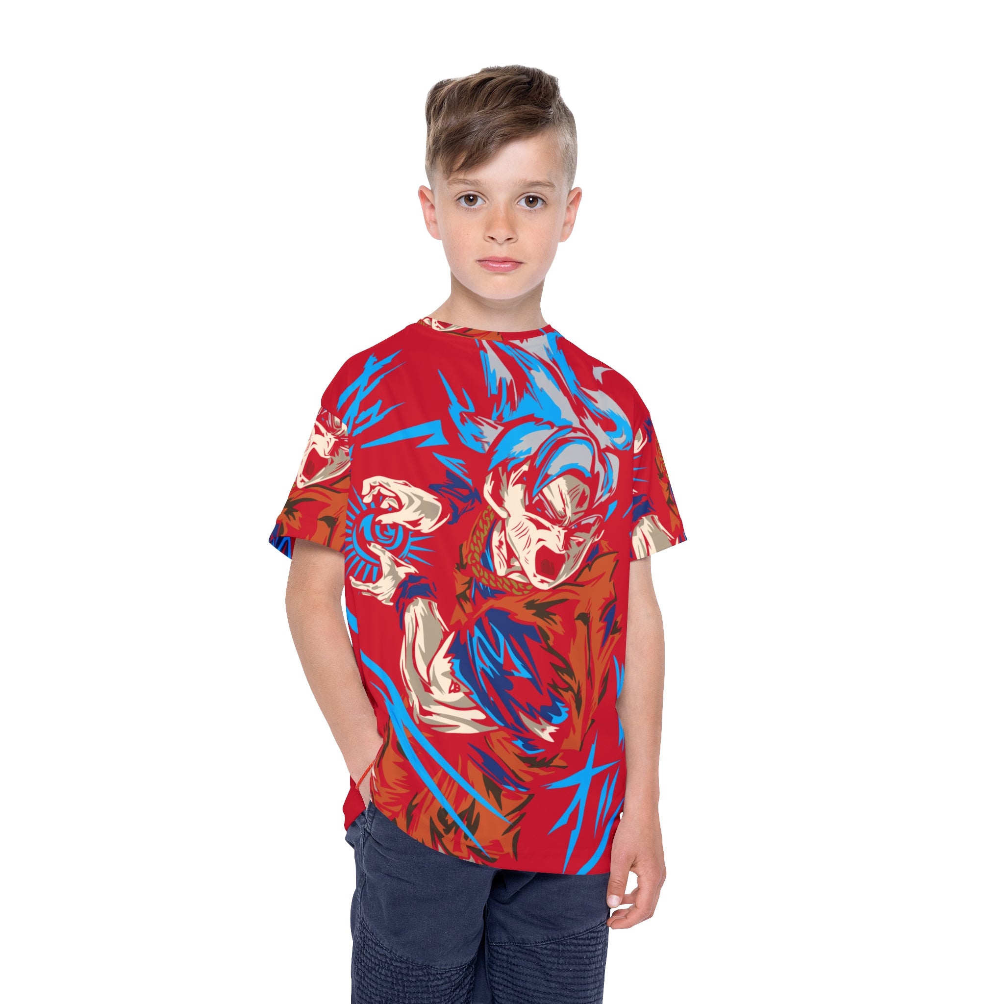 Kids Anime Power Jersey - Red All-Over Print