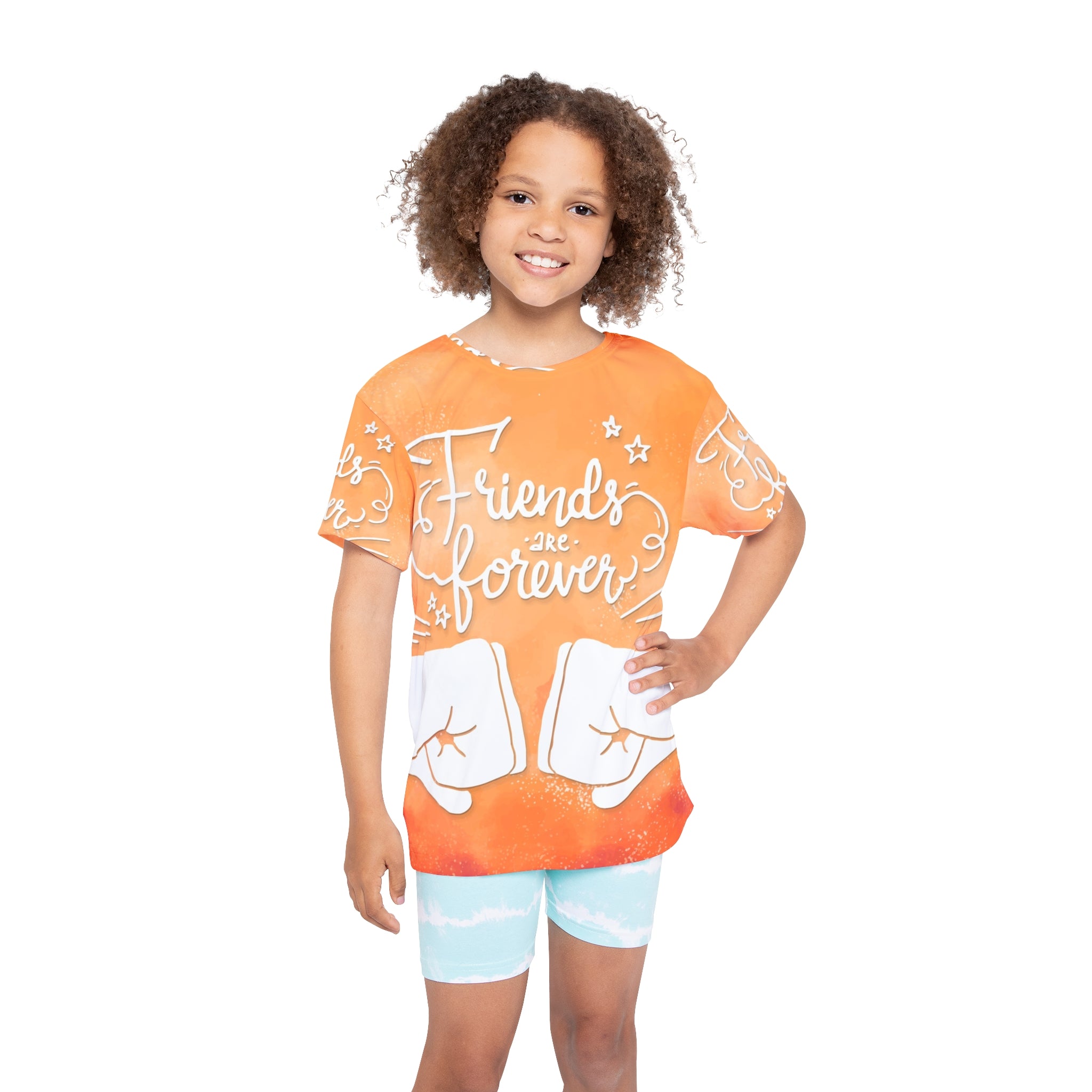 Kids Tee — "Friends Are Forever" Orange Fist-Bump Graphic