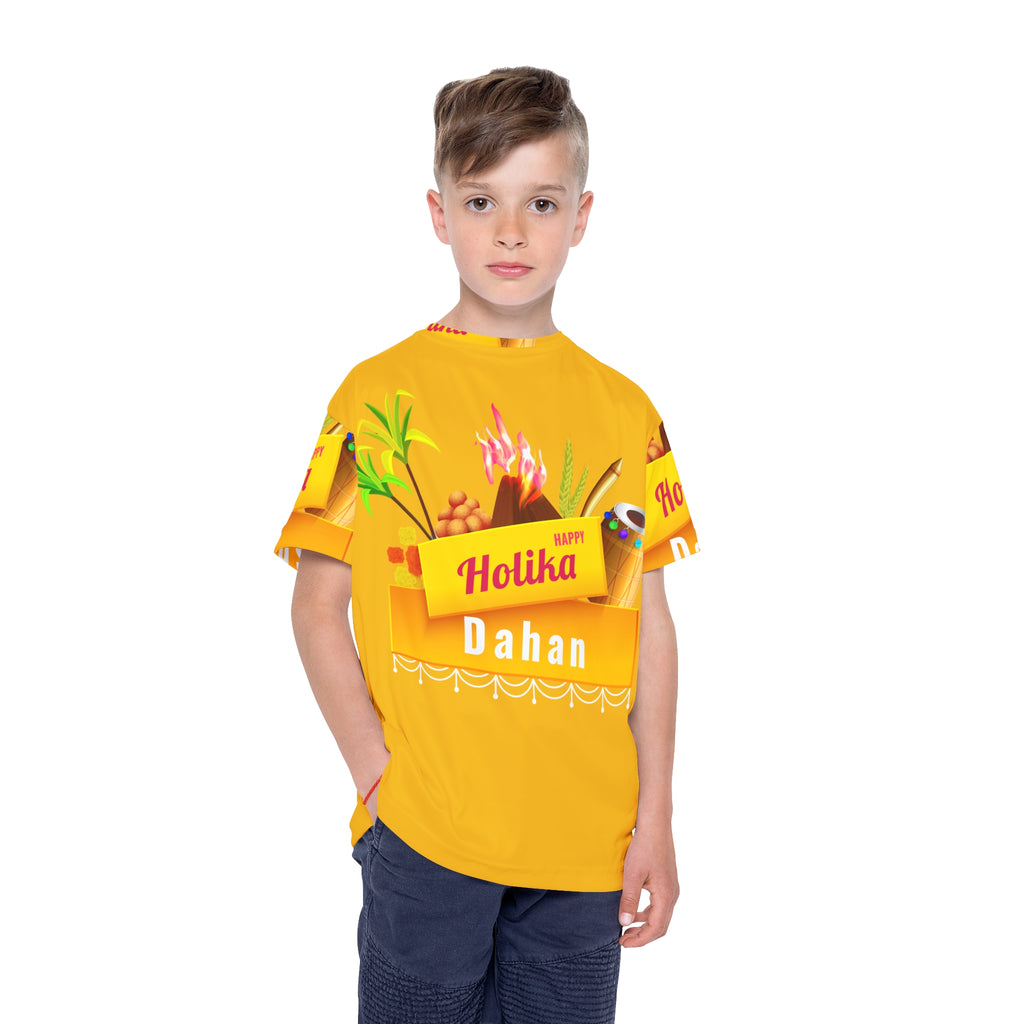 Kids Holika Dahan Festival Jersey — Bright Yellow Holi Sports Tee