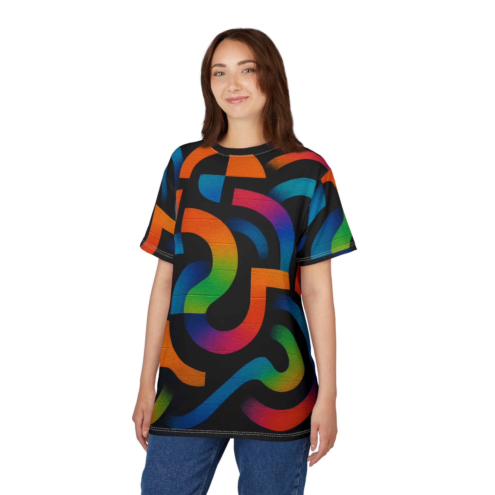 Neon Maze Graphic Tee — Vibrant Abstract All-Over Print T-Shirt