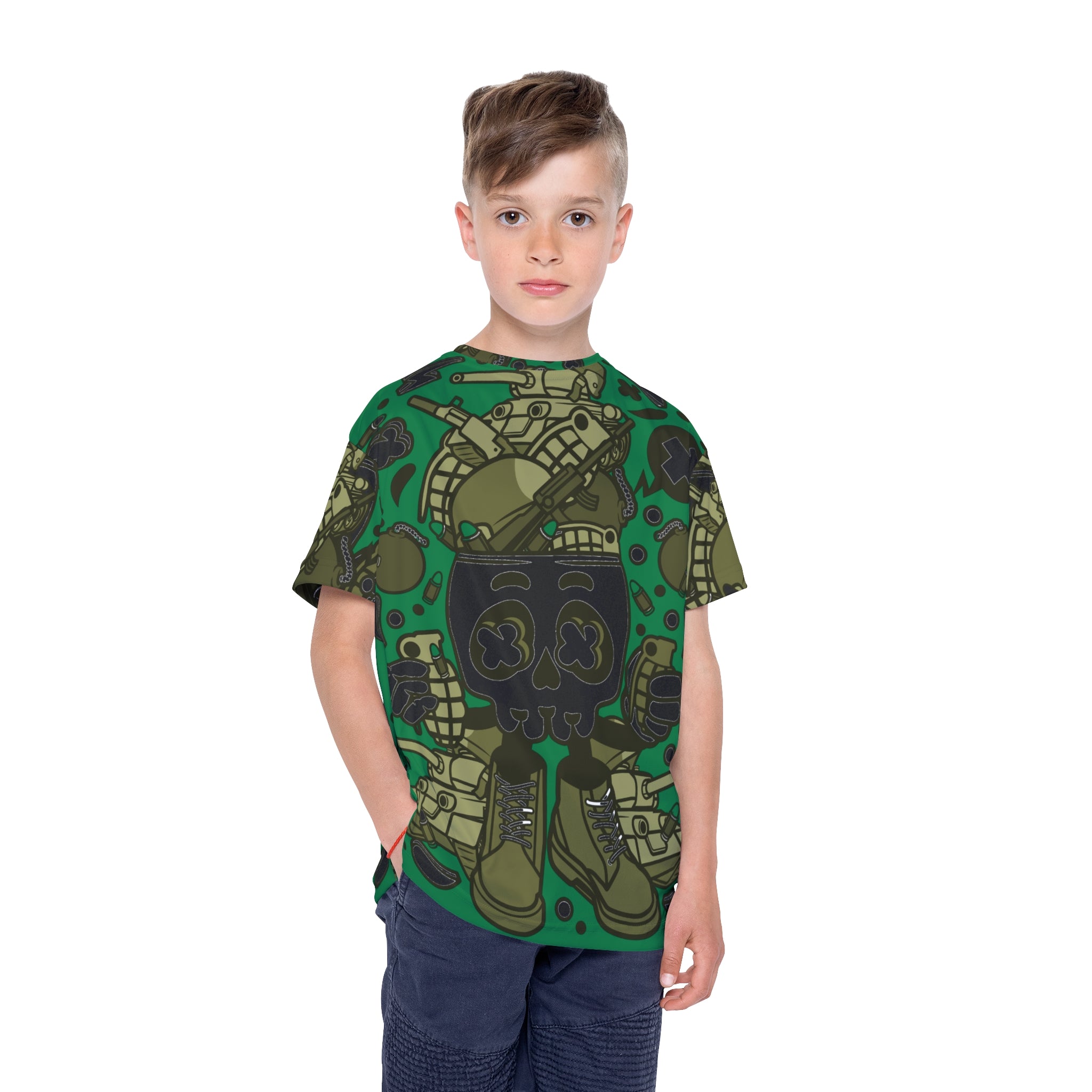 Kids Jersey — Green Tactical Cartoon All-Over Print