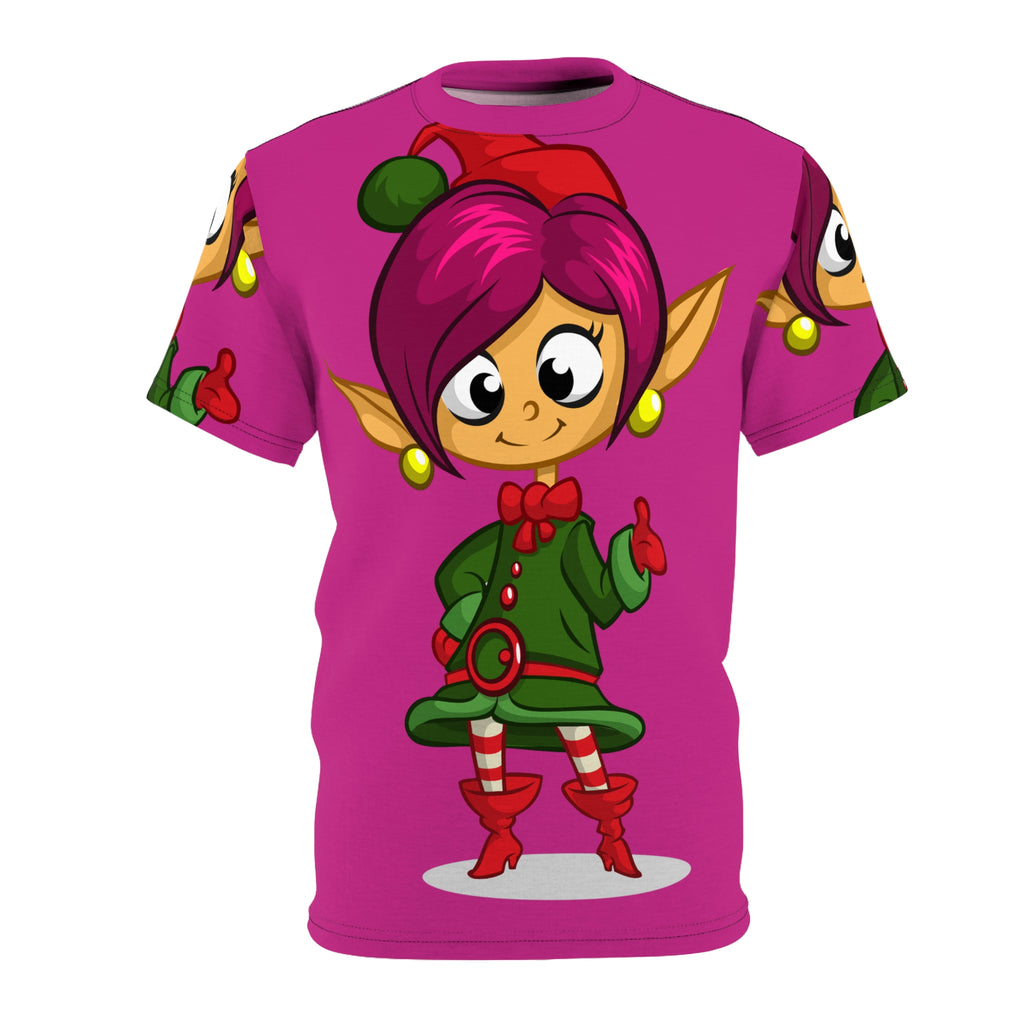 Cute Christmas Elf Tee — Pink Holiday Elf All-Over Print Shirt