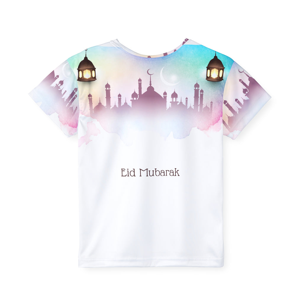 Eid Mubarak Kids Jersey — Colorful Mosque Lanterns AOP Tee