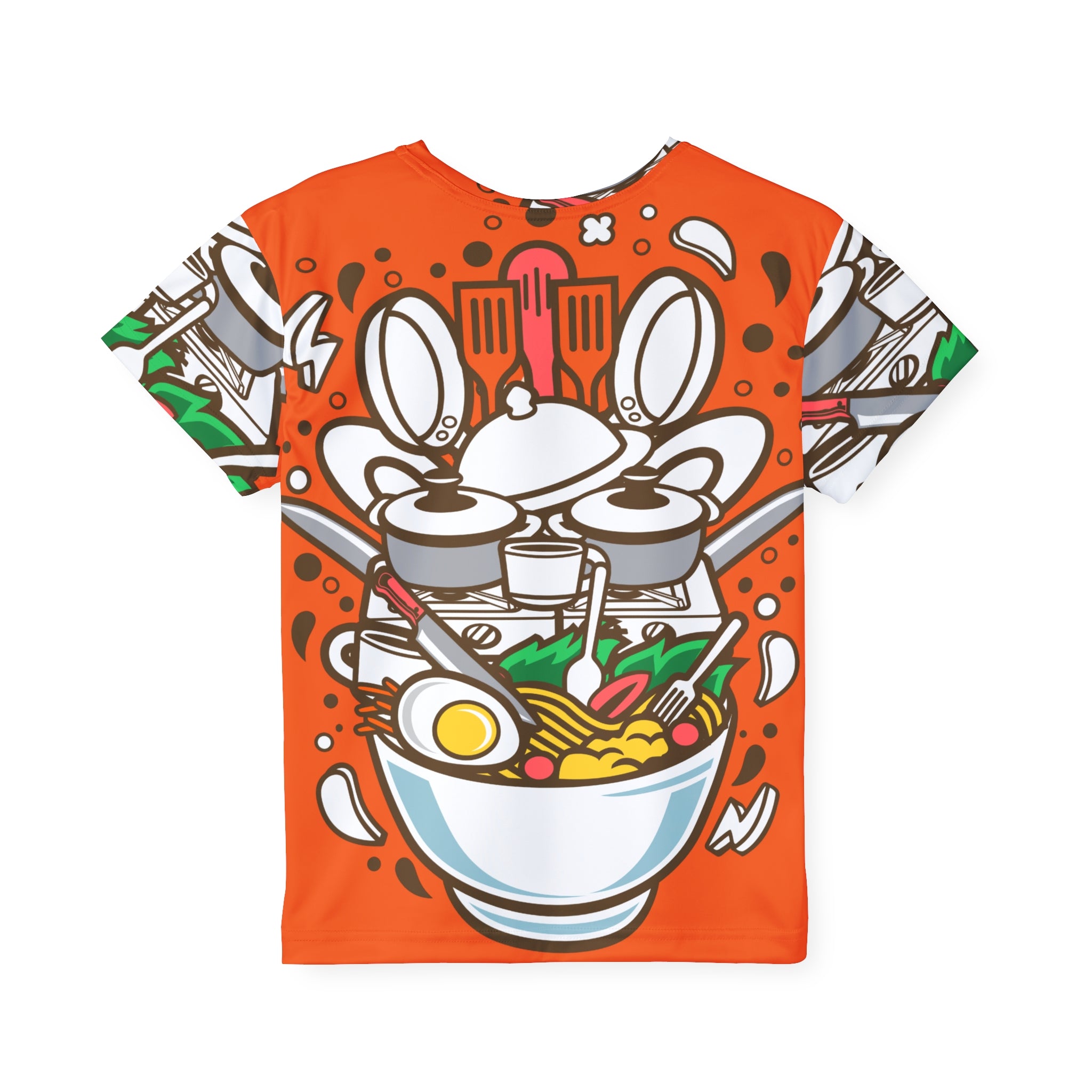Kids Ramen Bowl Graphic Jersey — Bright Orange All-Over-Print Tee