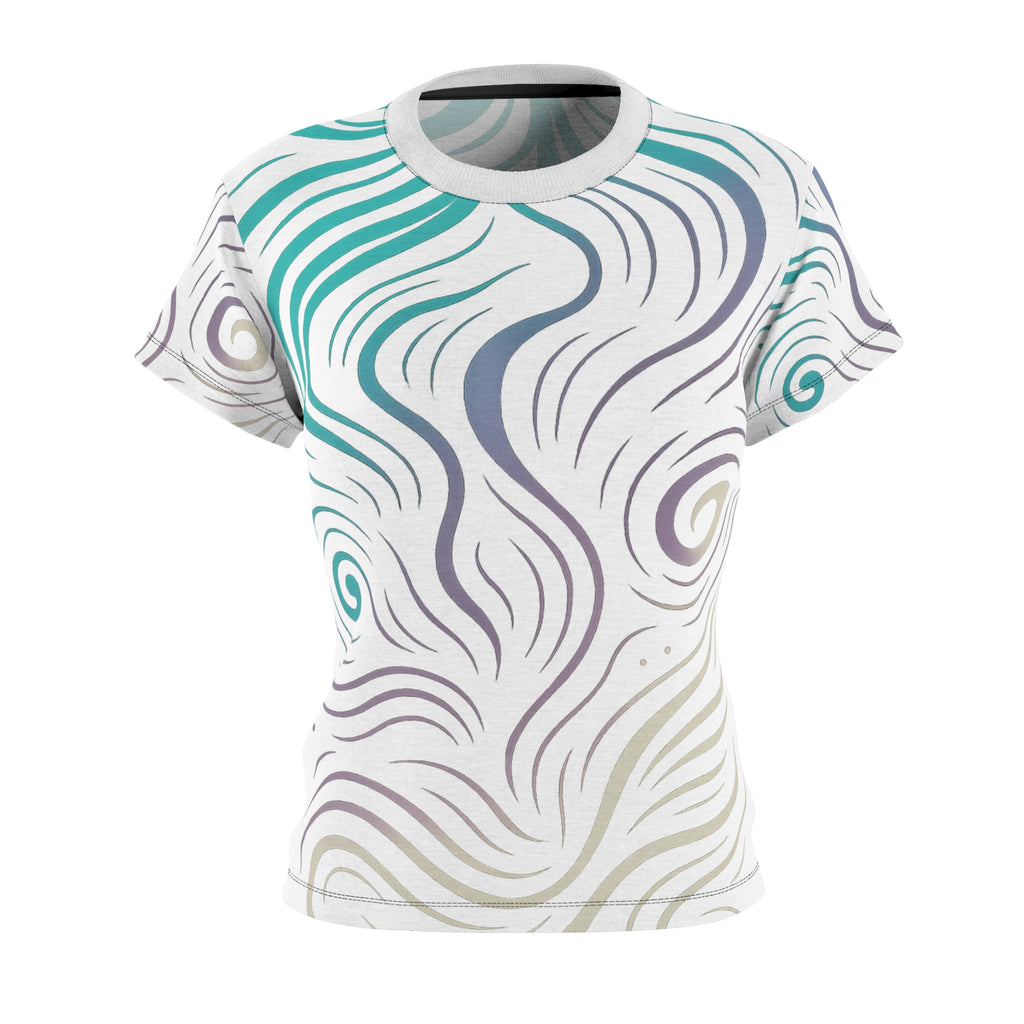 Whimsical Swirl Women's Cut & Sew Tee, Unique Patterned T-Shirt, Casual Outfit, Gift for Her, Summer Style, Boho Fashion