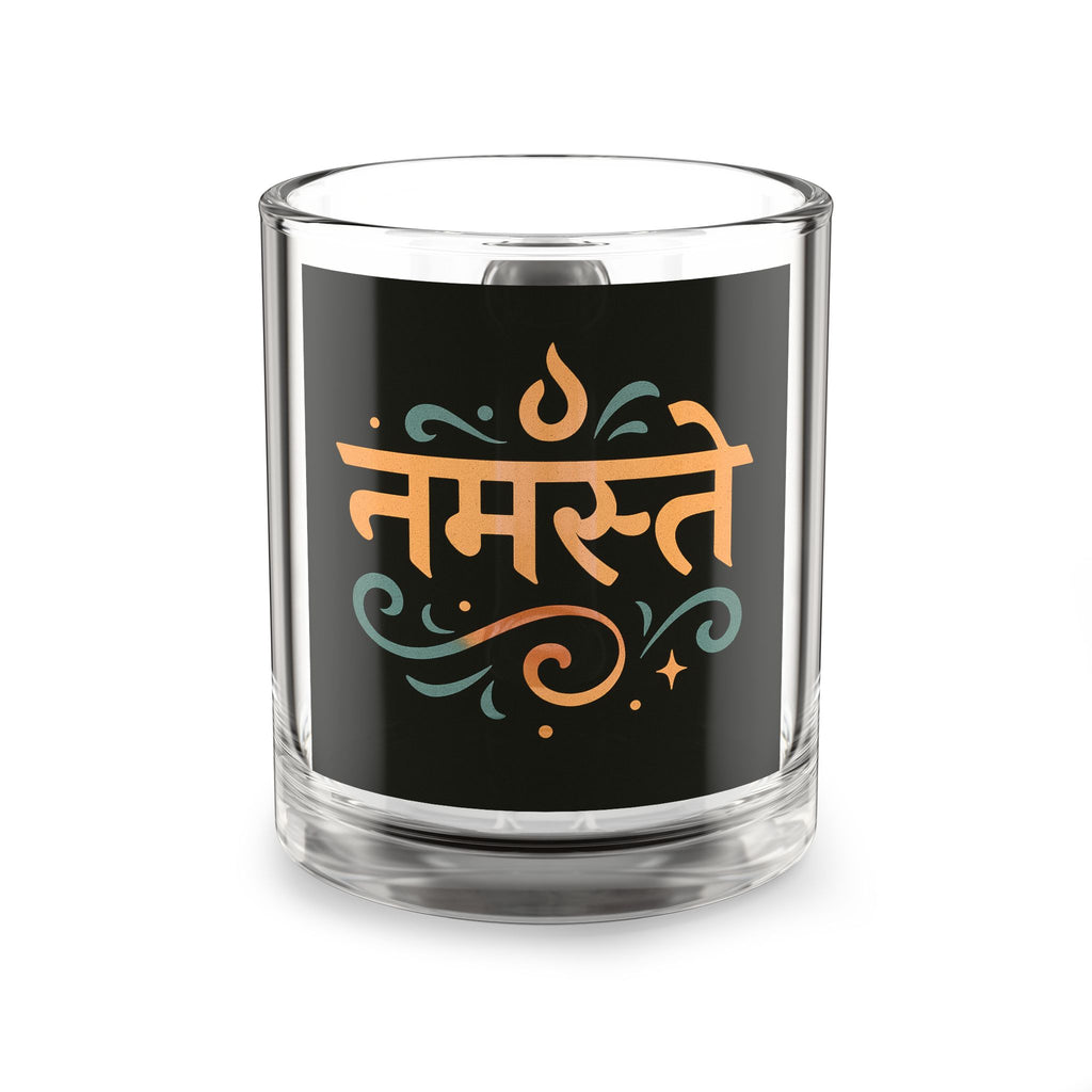 Namaste Glass Mug — 10oz Decorative Hindi Script Coffee Cup