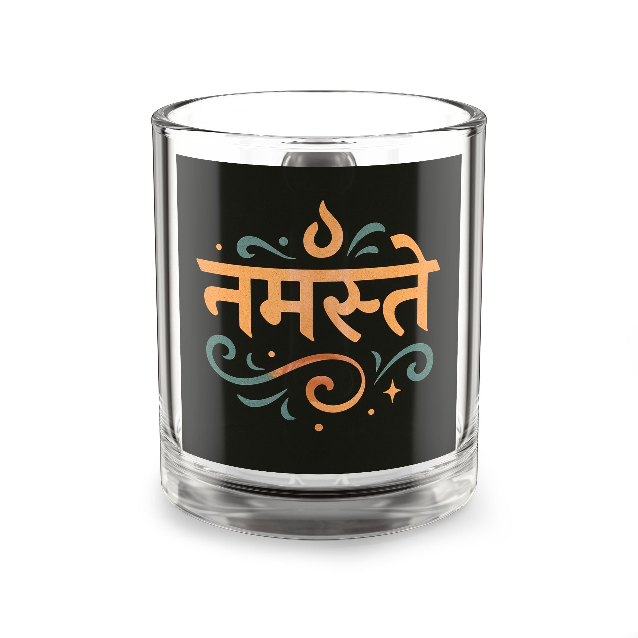 Namaste Glass Mug — 10oz Decorative Hindi Script Coffee Cup