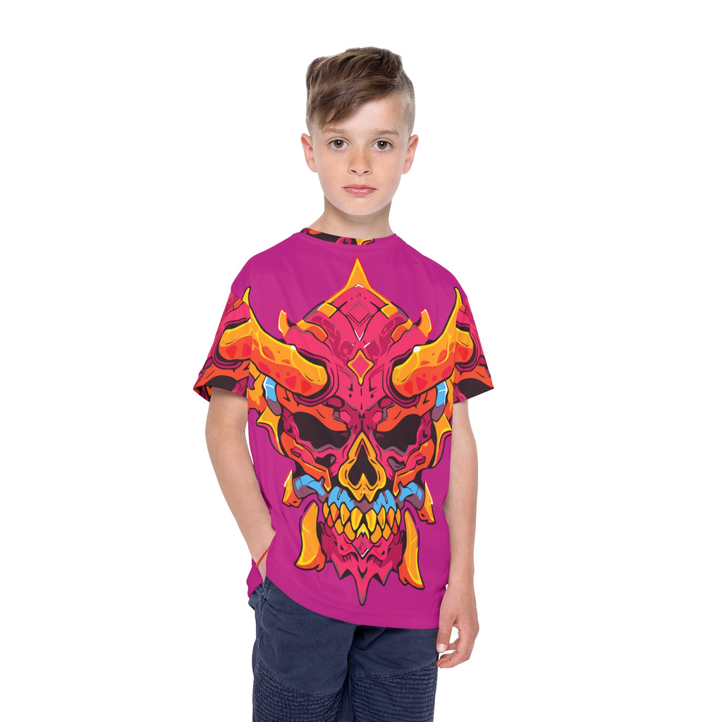 Kids All-Over Print Jersey — Neon Demon Skull Graphic