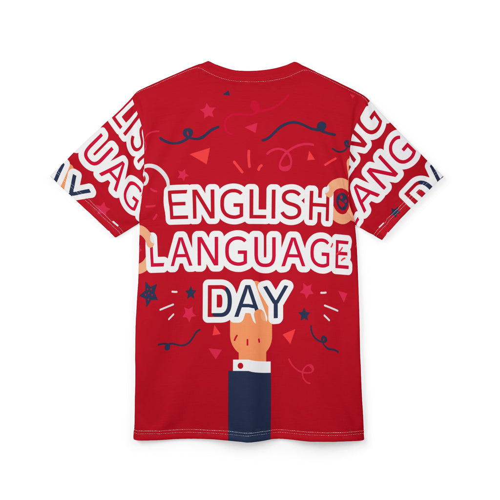 English Language Day Tee — Celebratory Red All-Over Print Shirt