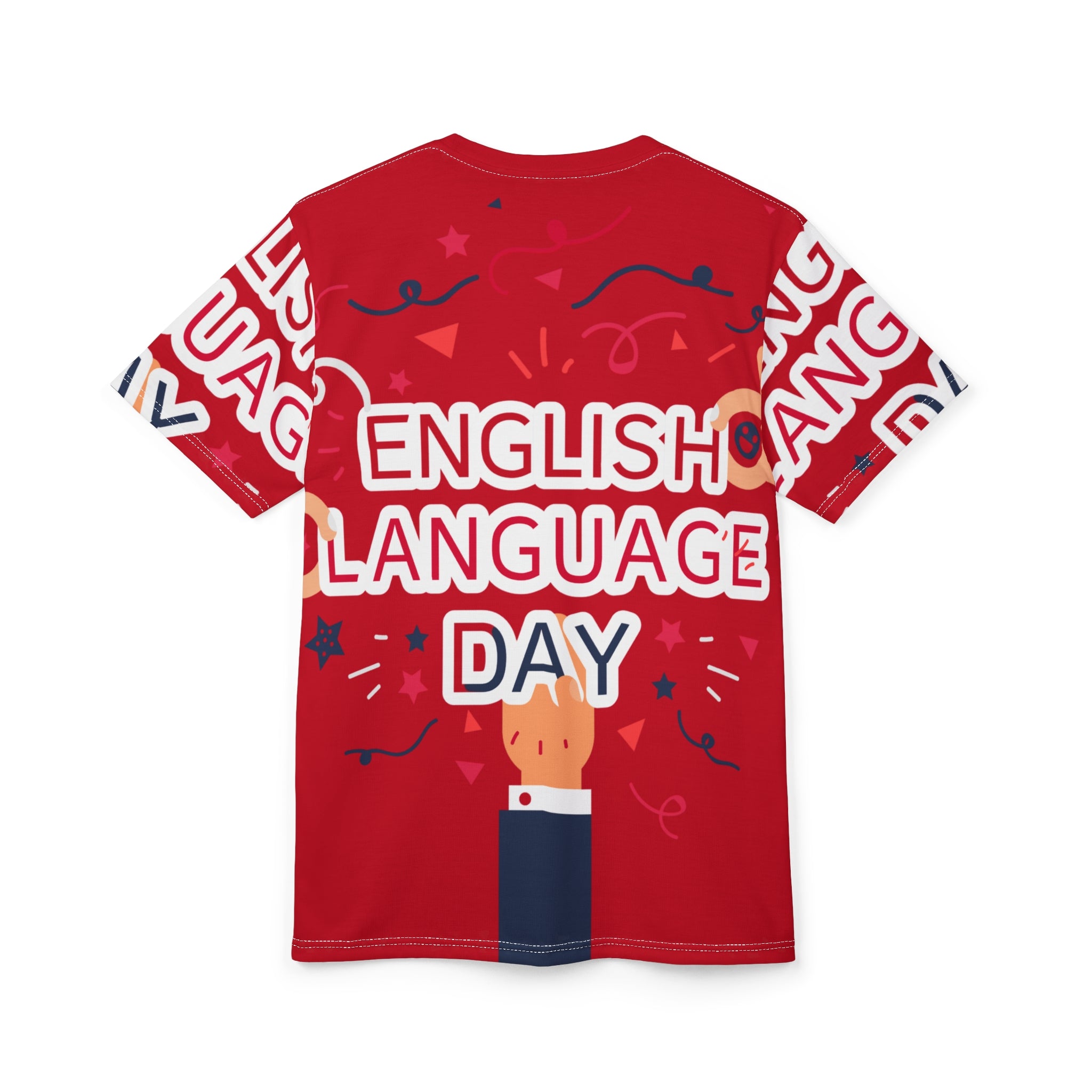 English Language Day Tee — Celebratory Red All-Over Print Shirt