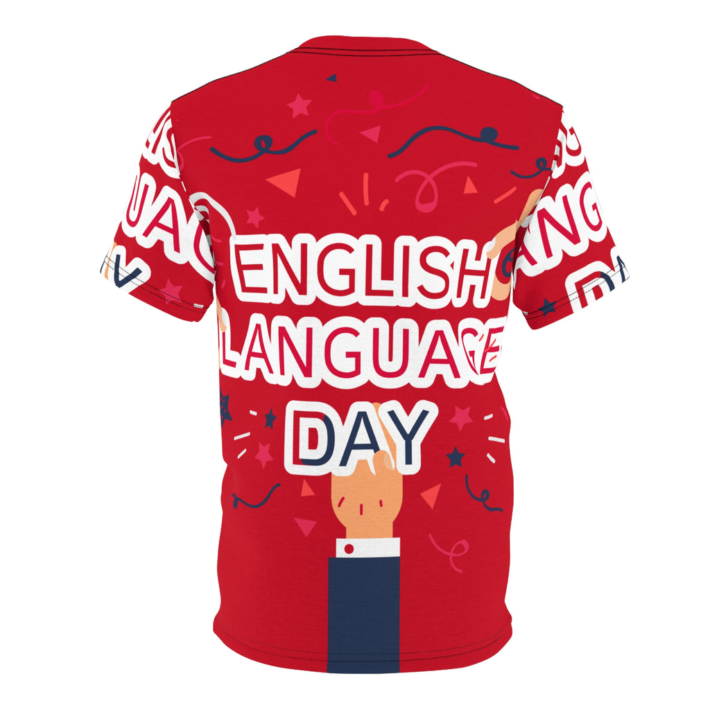English Language Day Tee — Celebratory Red All-Over Print Shirt