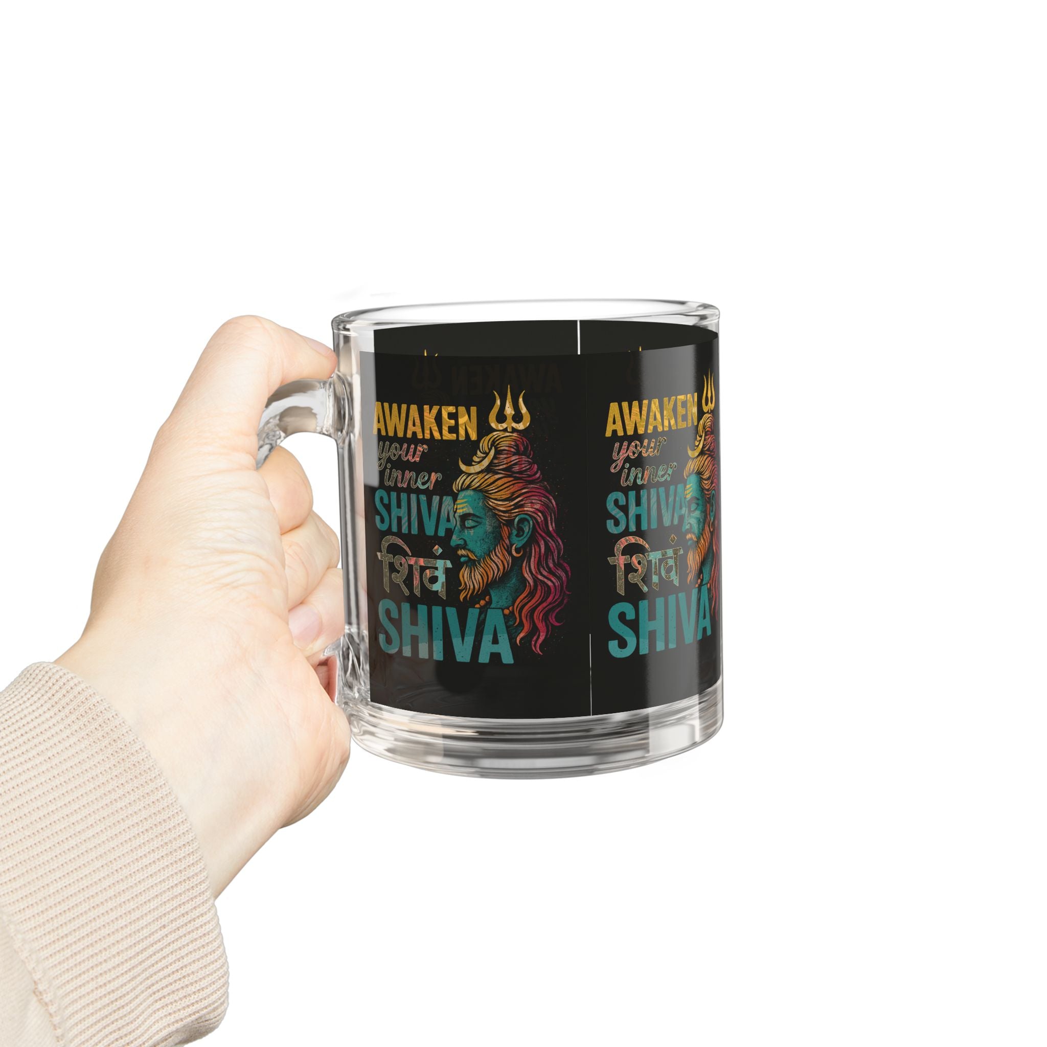 Glass Mug — "Awaken Your Inner Shiva" Spiritual Coffee Cup