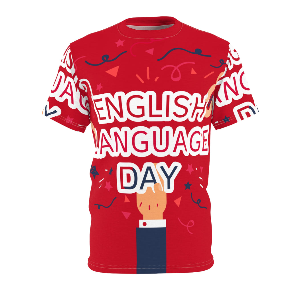 English Language Day Tee — Celebratory Red All-Over Print Shirt