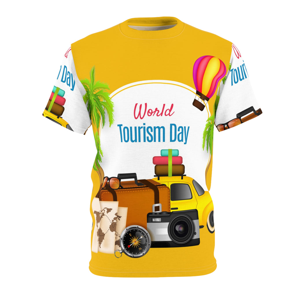 World Tourism Day Travel Tee — Camera, Luggage & Hot Air Balloon Design