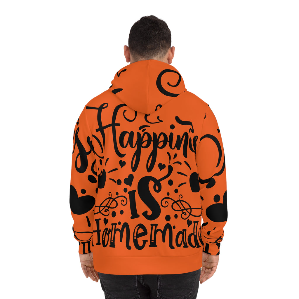 Hoodie - "Happiness is Homemade" Orange All-Over-Print Cozy Pullover