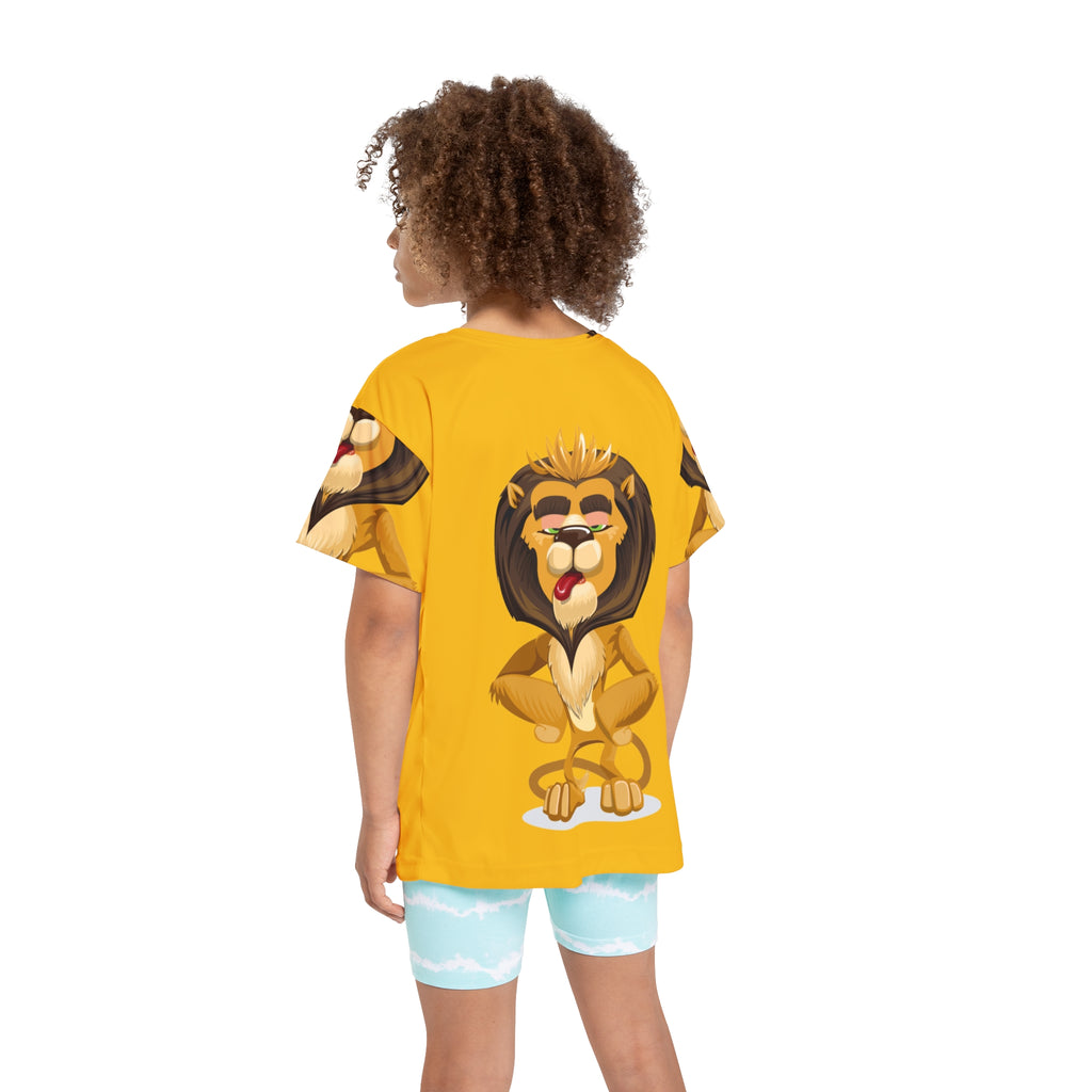 Kids Lion Sports Jersey — Yellow All-Over-Print Kids Athletic Shirt