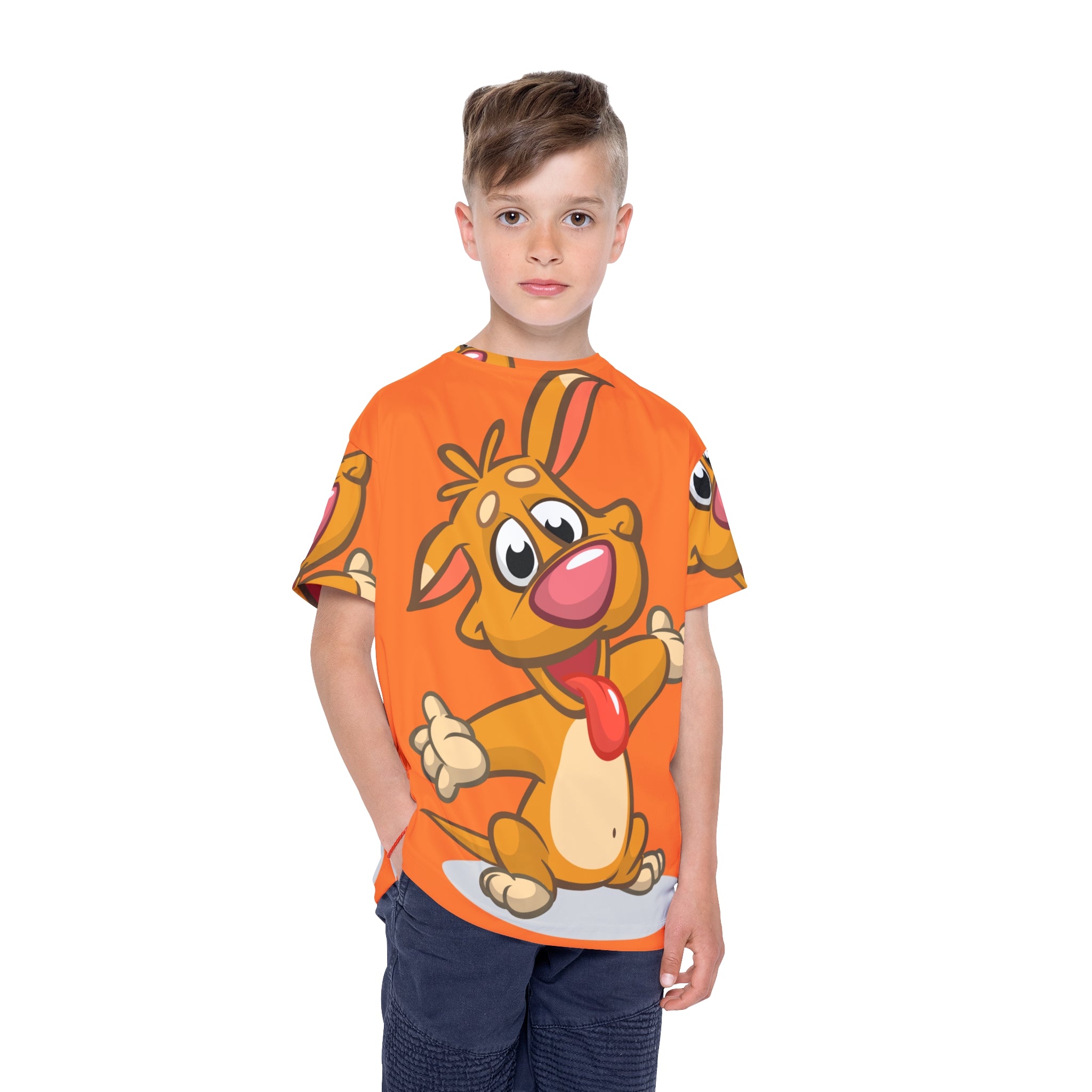 Kids Orange Cartoon Puppy Jersey — All-Over-Print Sports Tee